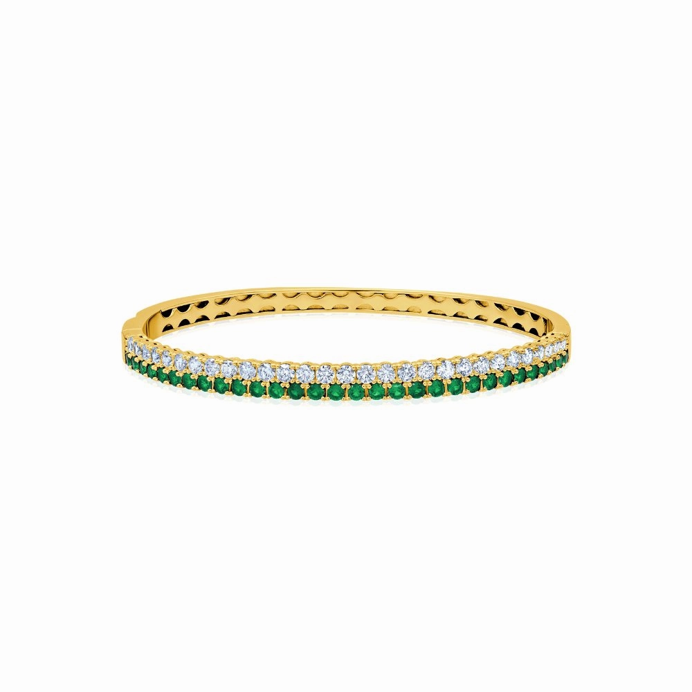 Double Row Clear And Emerald Color Round Cut 7'' Tennis Bracelet