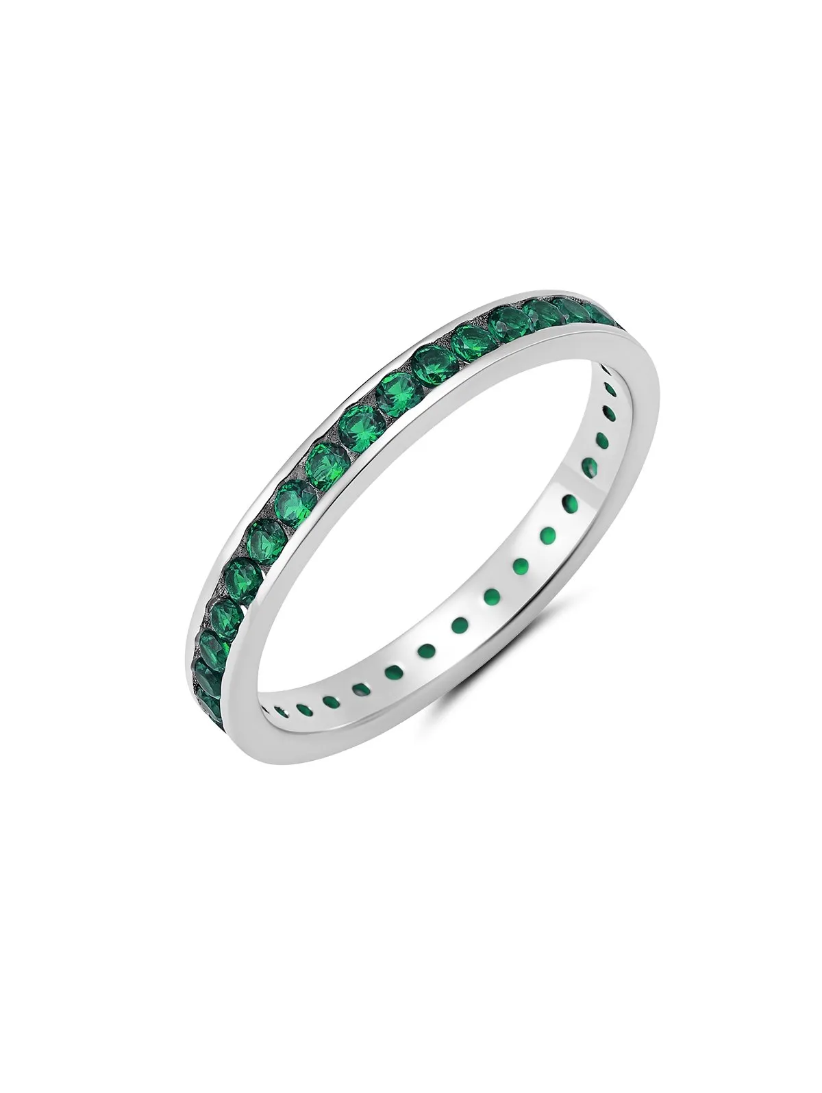 Emerald Cubic Zirconia Eternity Band Finished In Pure Platinum