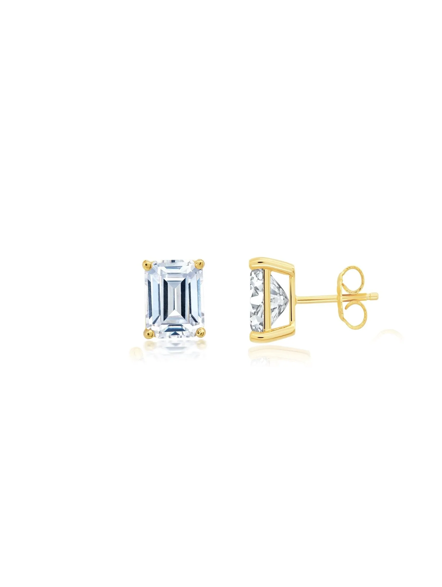 Emerald Cut Solitaire Post Earrings Finished in Gold