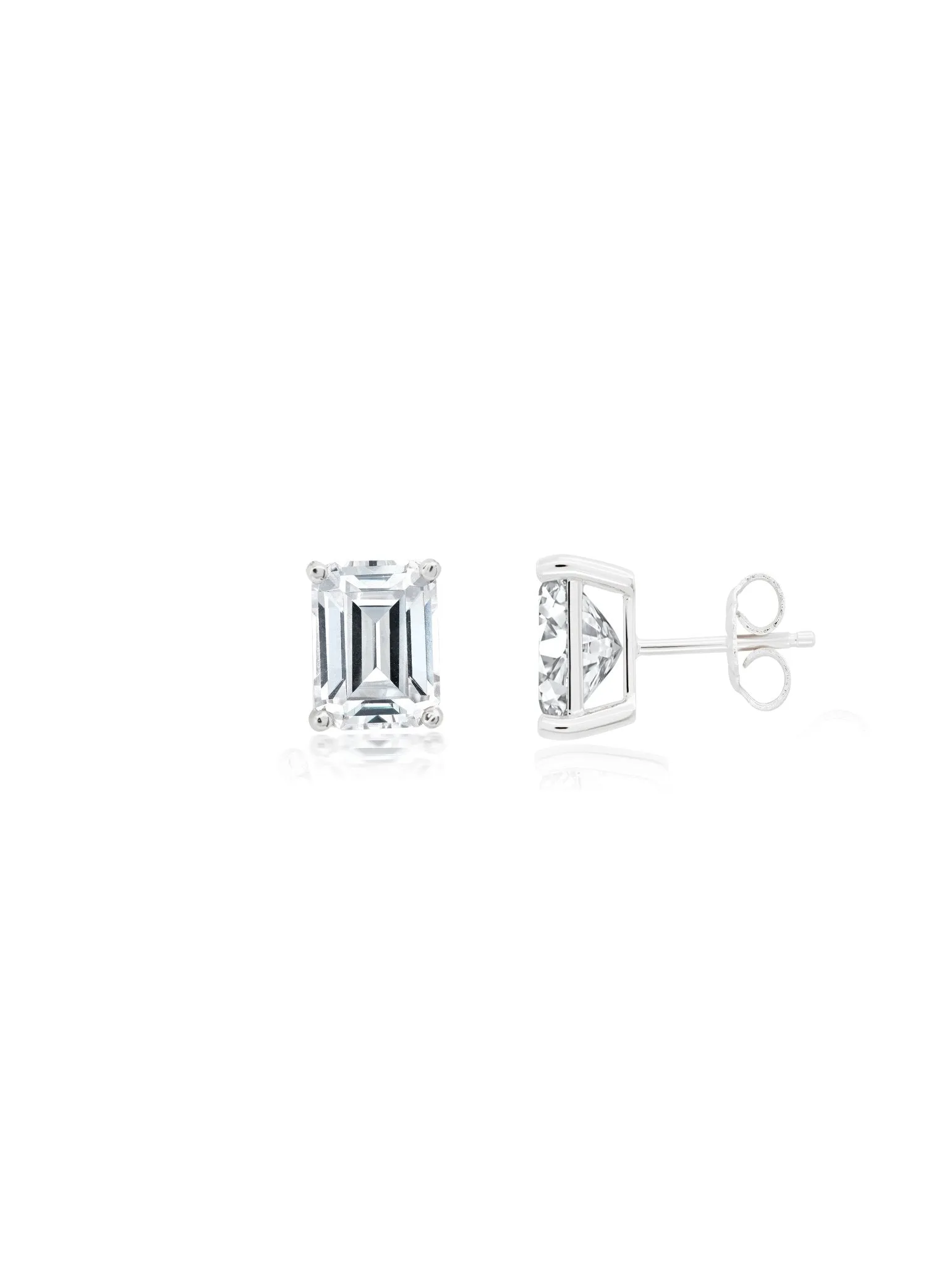 Emerald Cut Solitaire Post Earrings Finished in Platinum