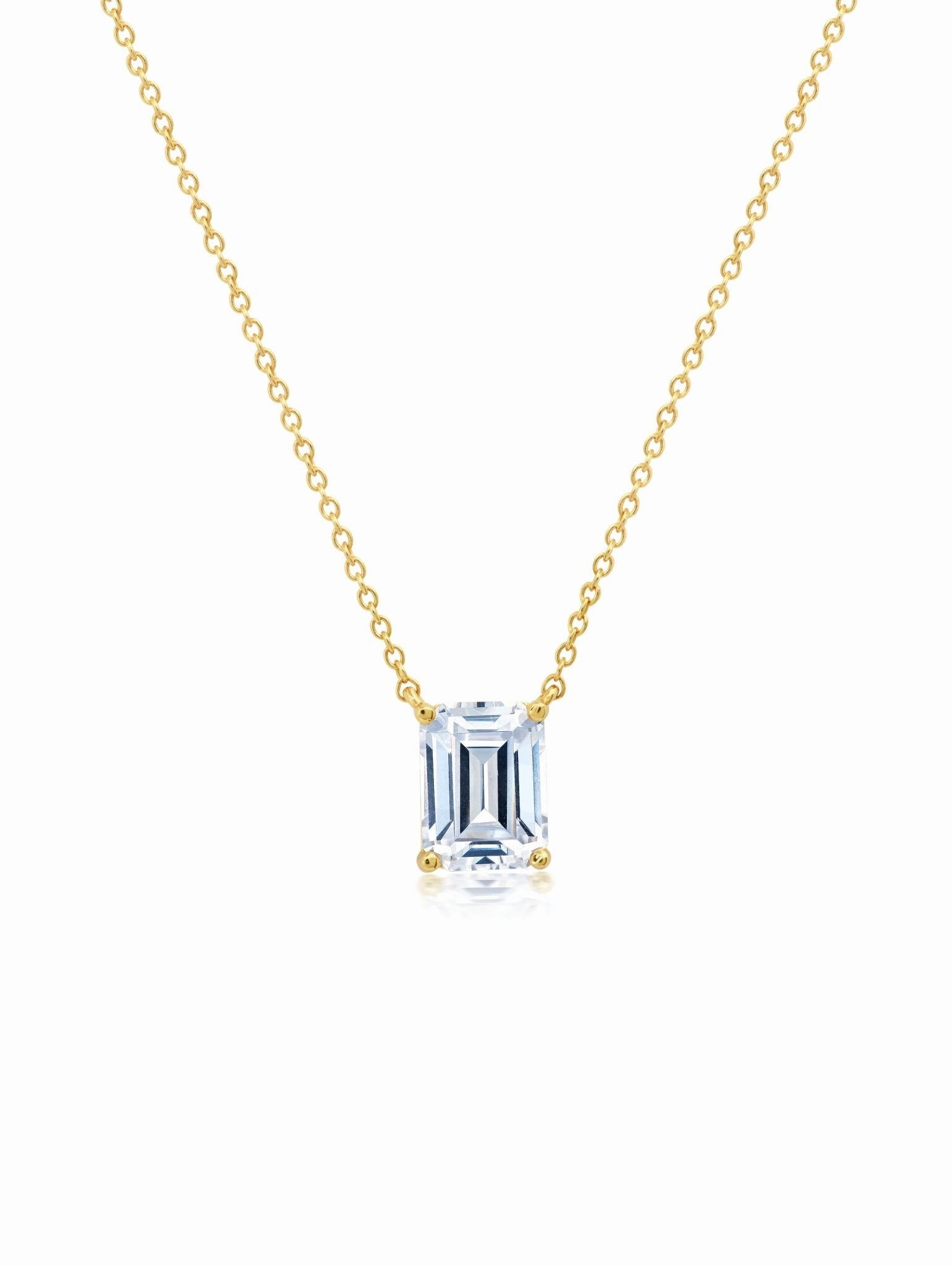 Emerald Cut Solitaire 16'' Necklace Finished in Gold