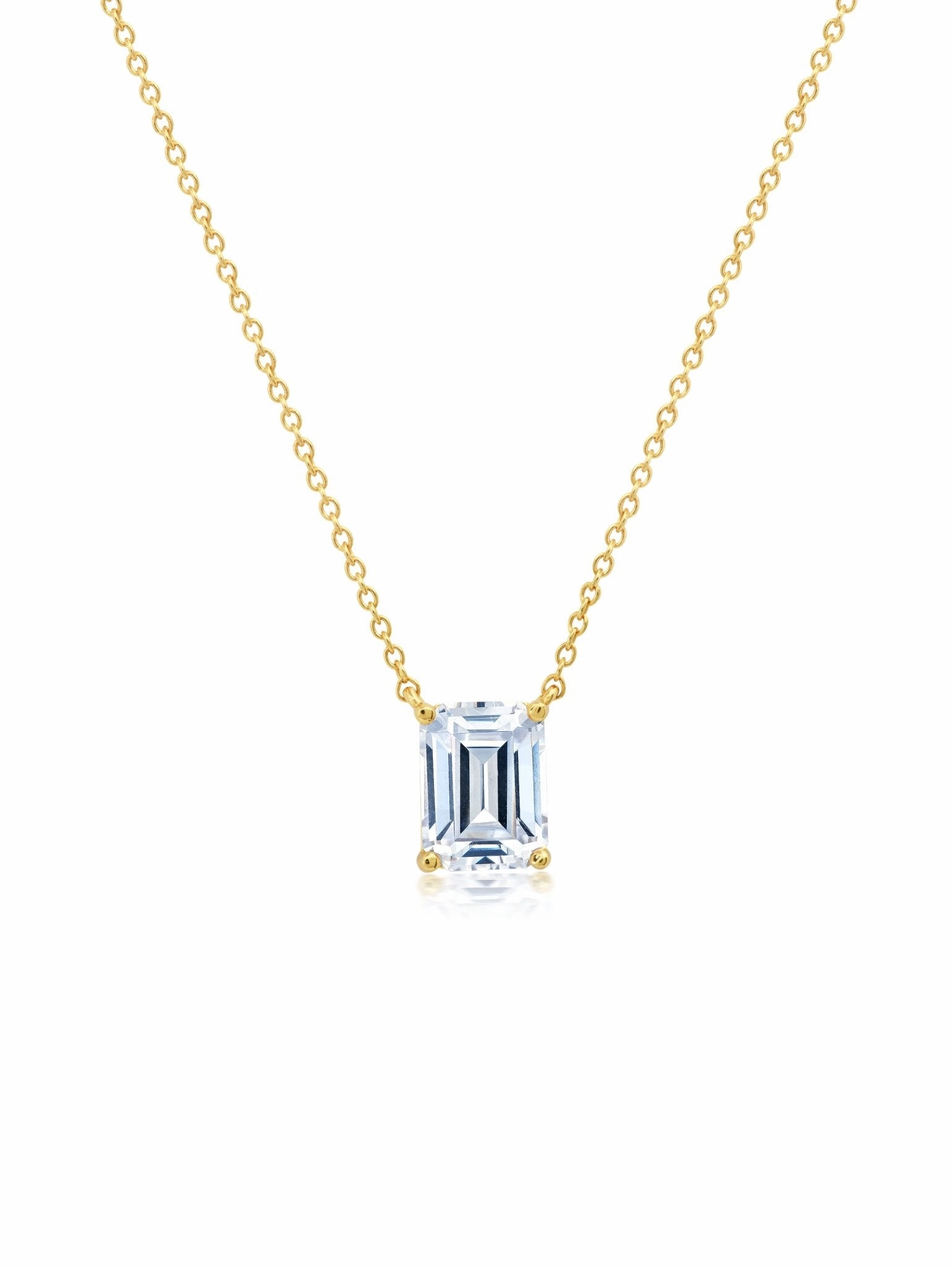 Emerald Cut Solitaire 16'' Necklace Finished in Gold