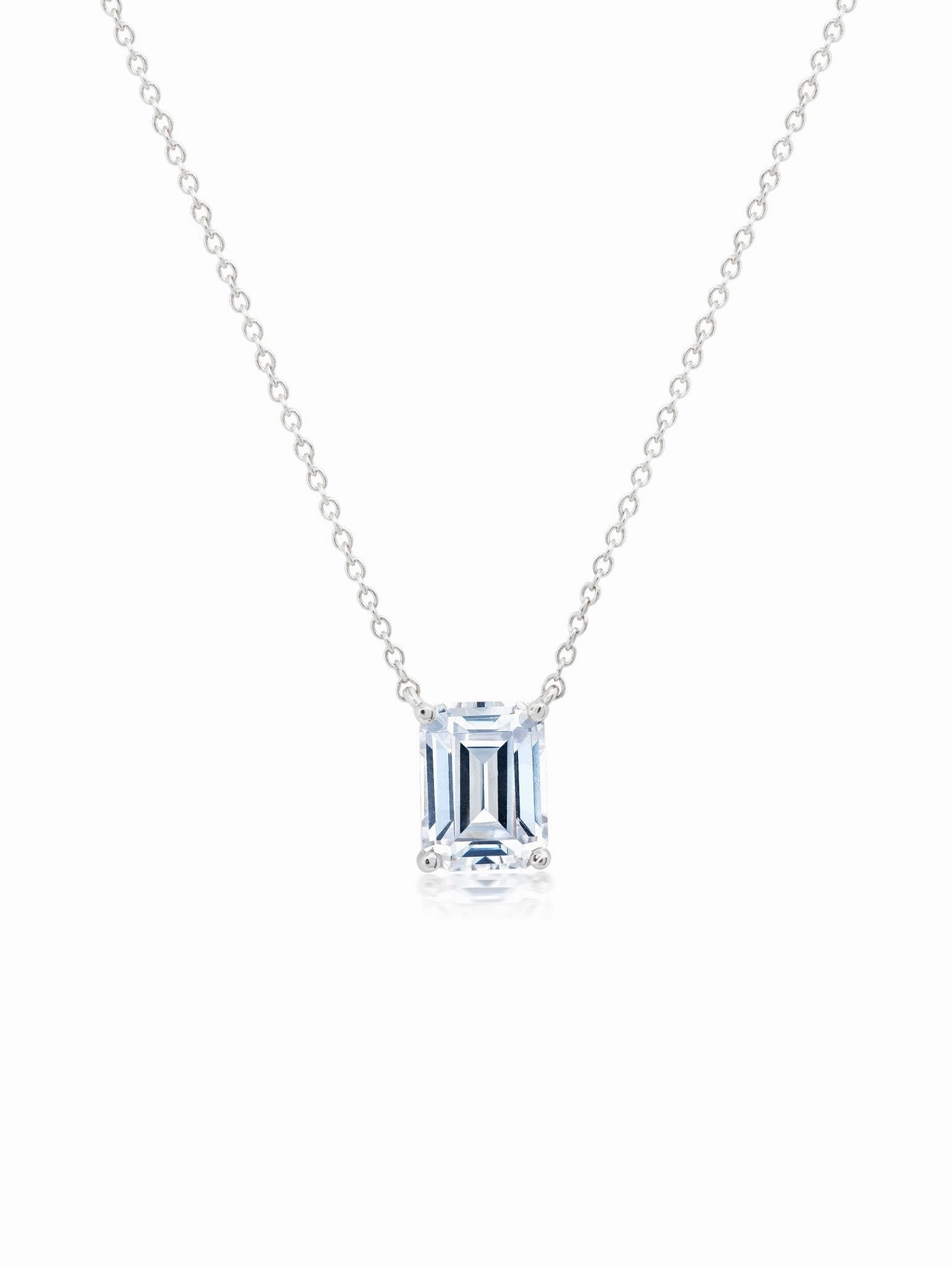 Emerald Cut Solitaire 16'' Necklace Finished in Platinum