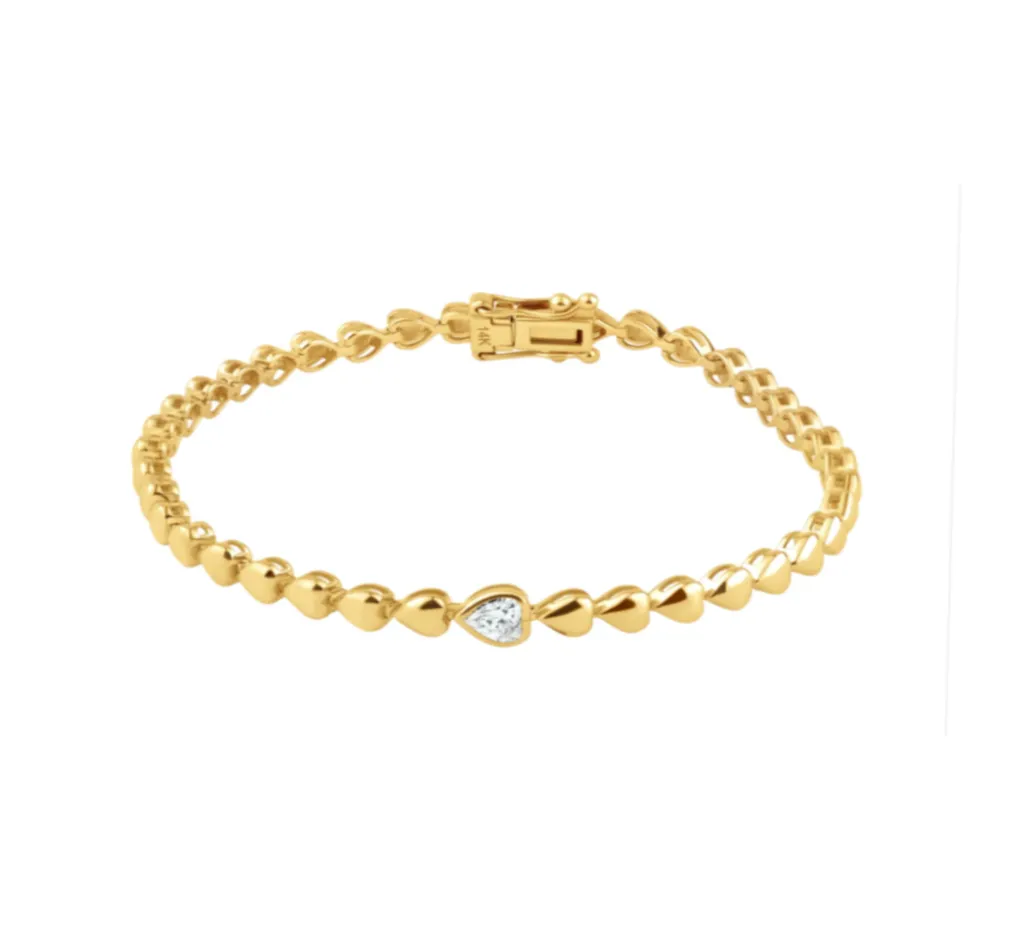 Gold Heart Shape Tennis Bracelet With One Heart Stone