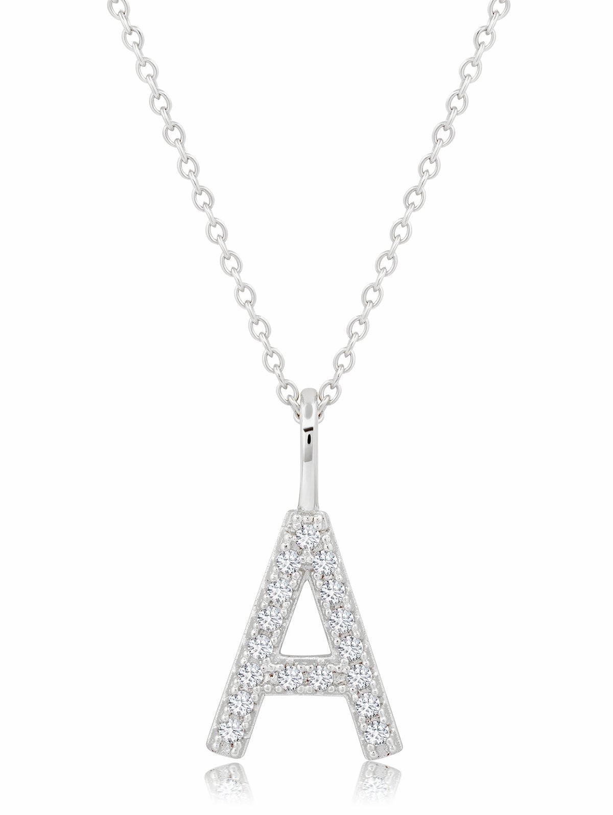 Initial Pendant Necklace Charm Letter A Finished in Pure Platinum