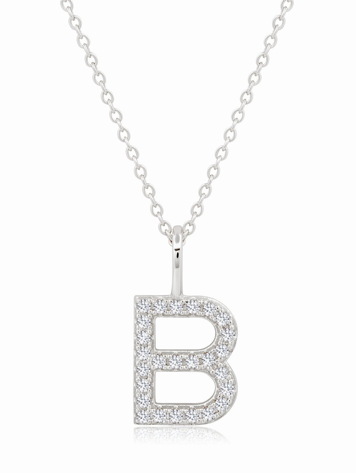 Initial Pendant Necklace Charm Letter B Finished in Pure Platinum