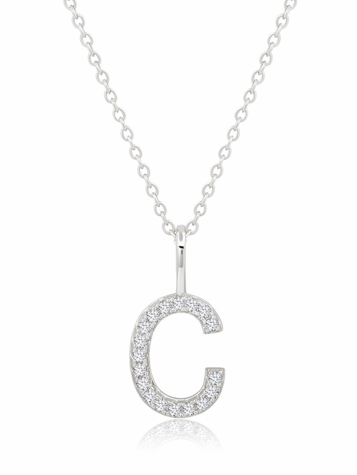 Initial Pendant Necklace Charm Letter C Finished in Pure Platinum