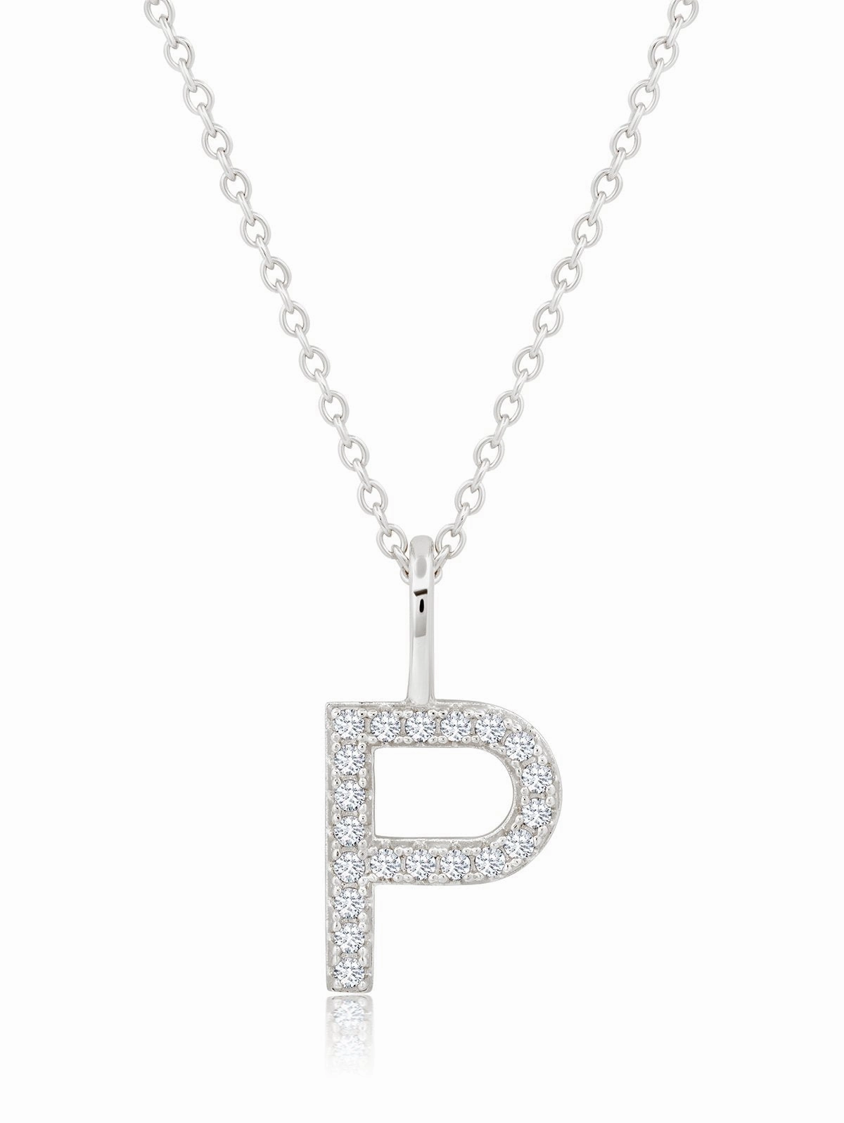 Initial Pendant Necklace Charm Letter P Finished in Pure Platinum