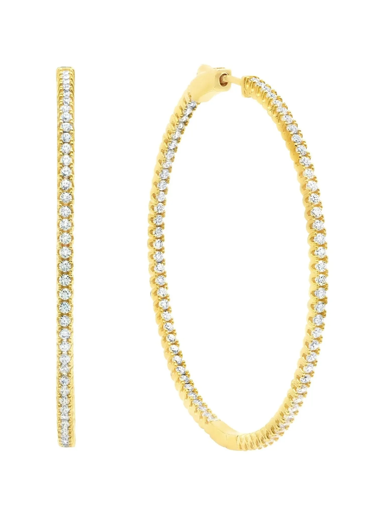 Large Pave Hoop Earrings Finished in 18kt Yellow Gold