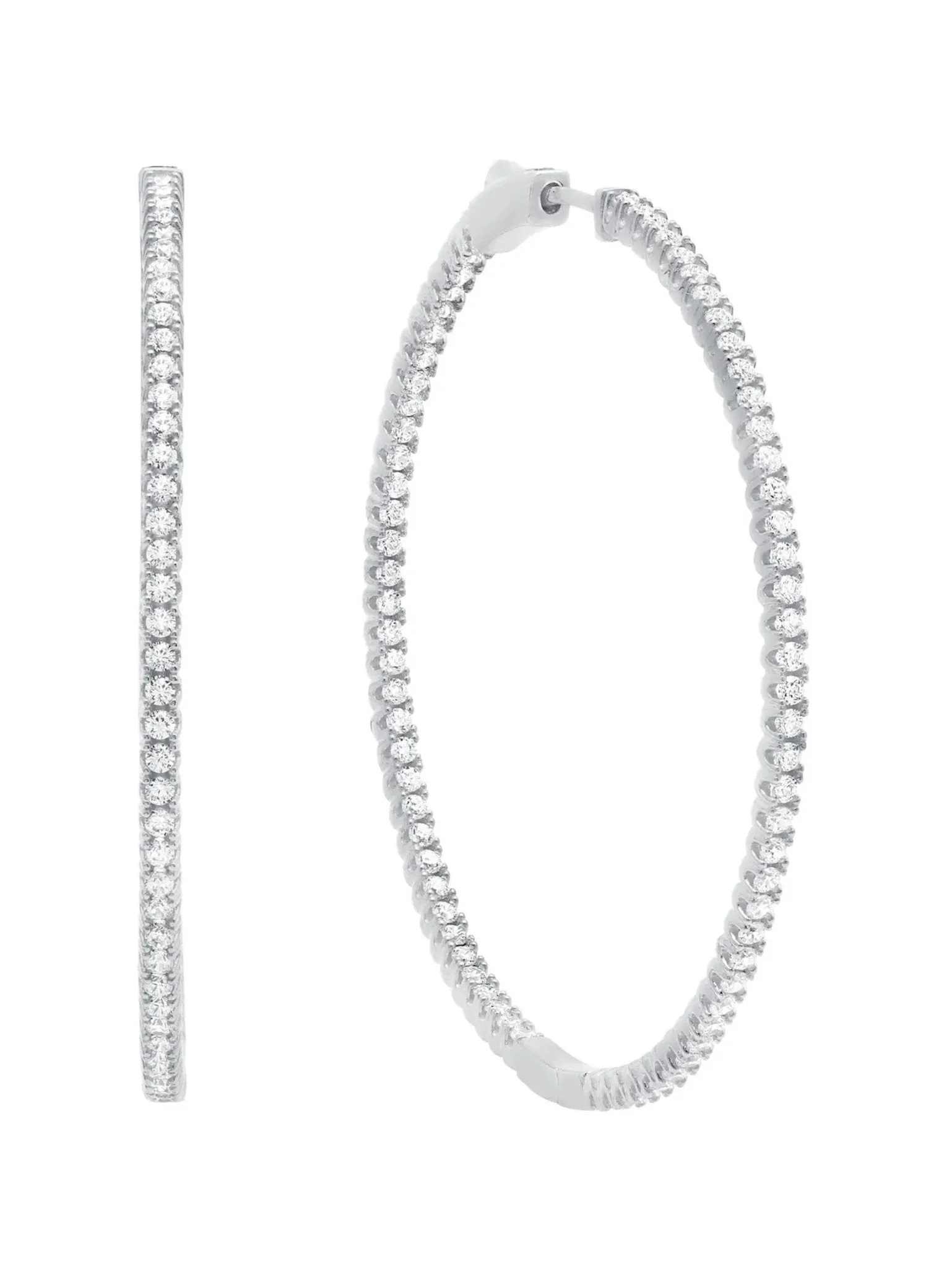Large Pave Hoop Earrings in Platinum