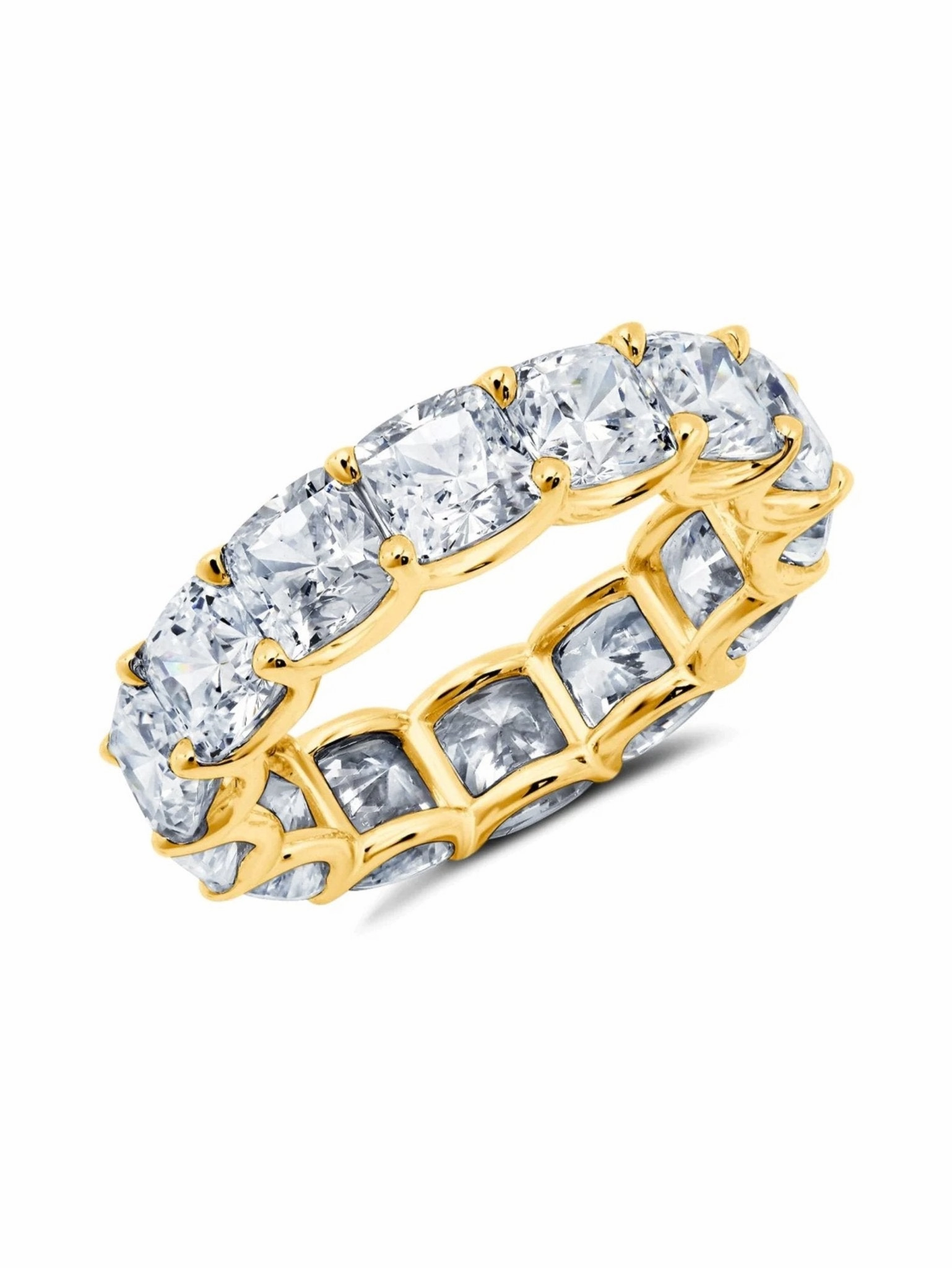 Large Cushion Cut Eternity Band Finished in Gold