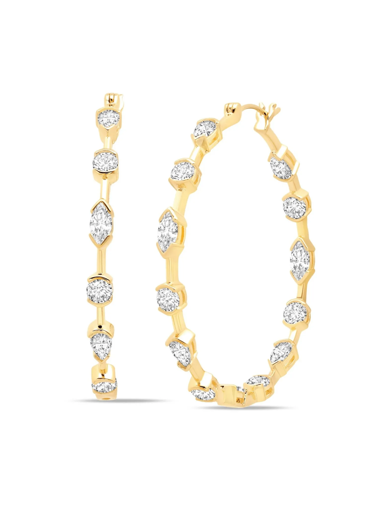 Lavish Cubic Zirconia Hoop Earrings Finished in 18kt Yellow Gold