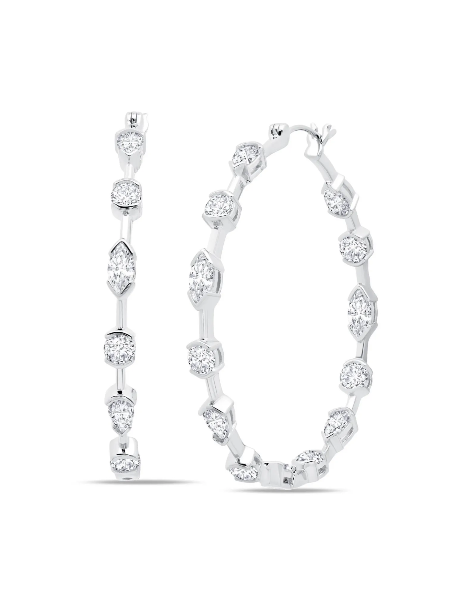 Lavish Cubic Zirconia Hoop Earrings Finished in Pure Platinum