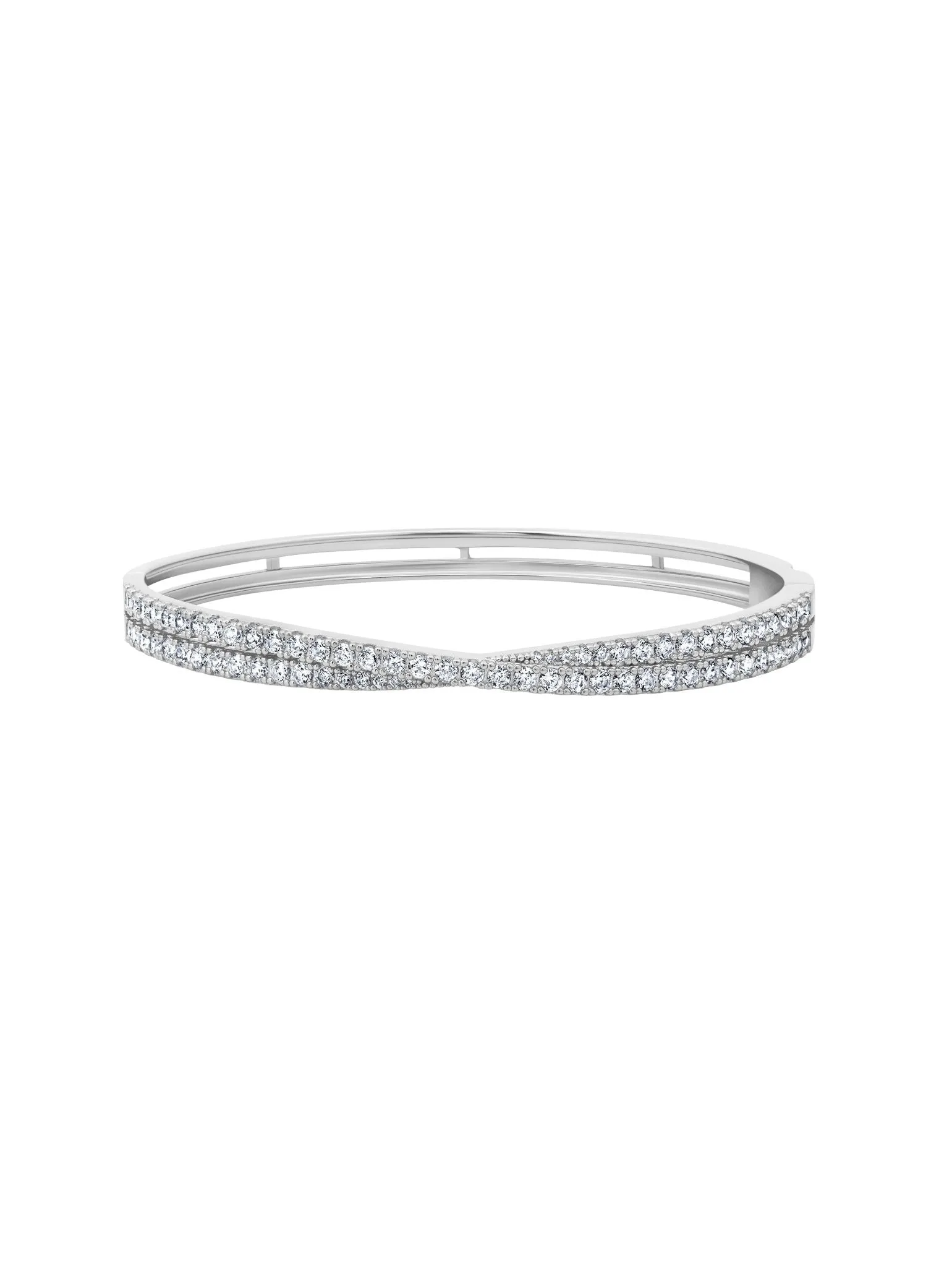 Luminous Crossed Bangle Finished in Platinum