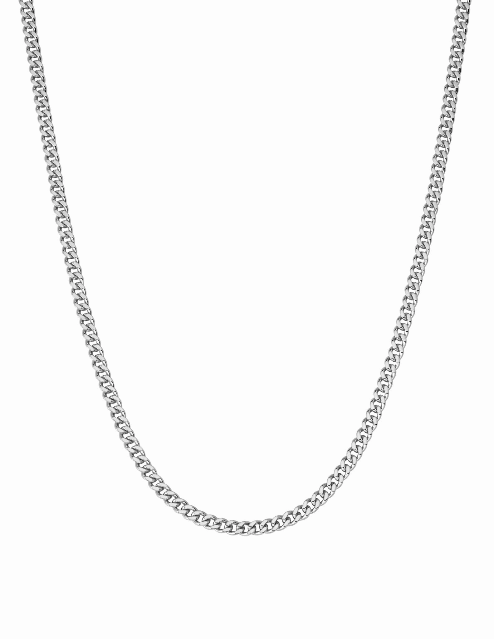 Mens Matte Curb Chain Necklace Finished in Pure Platinum