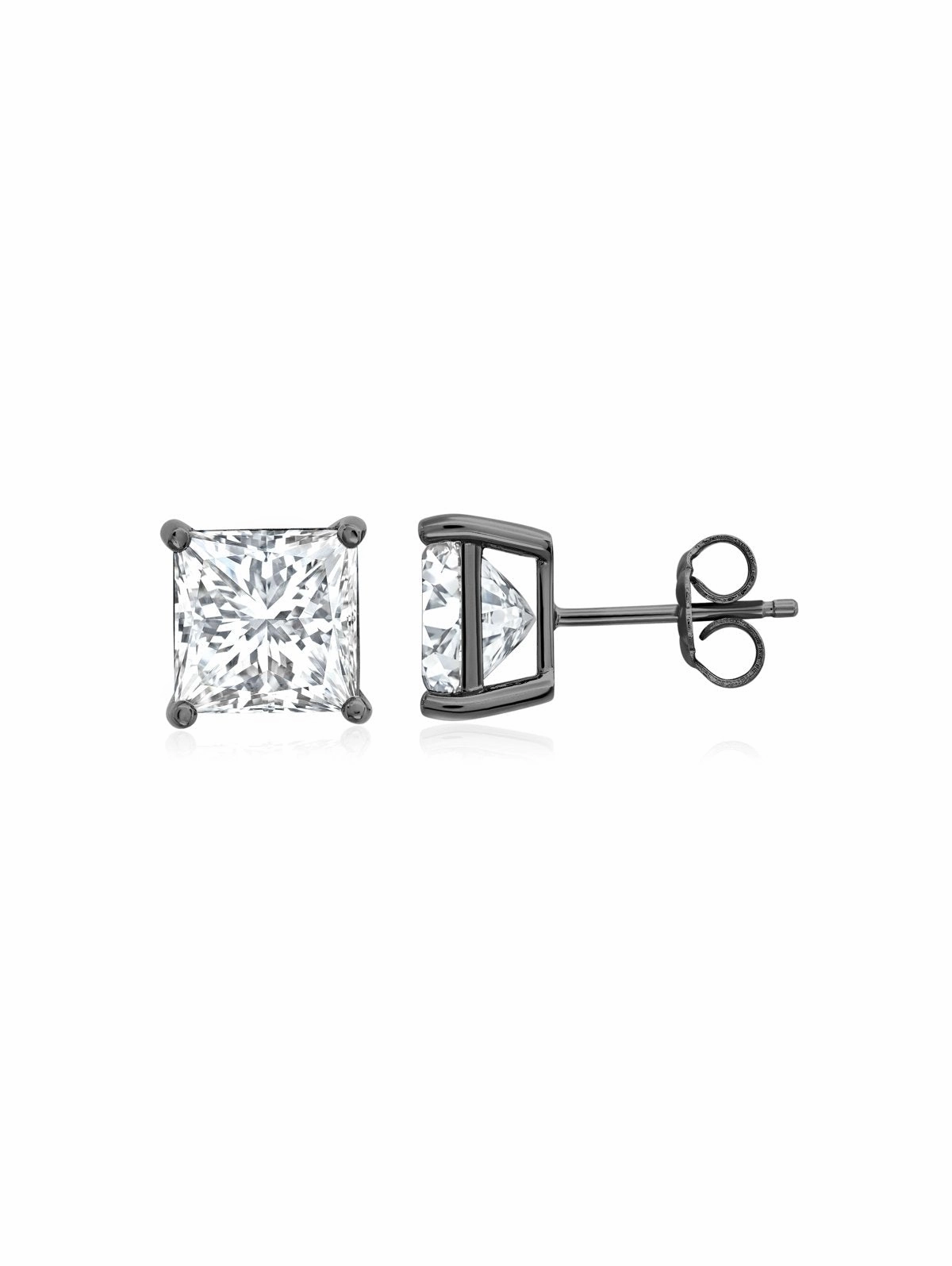 Mens Square Cut Studs Finished in Black Rhodium