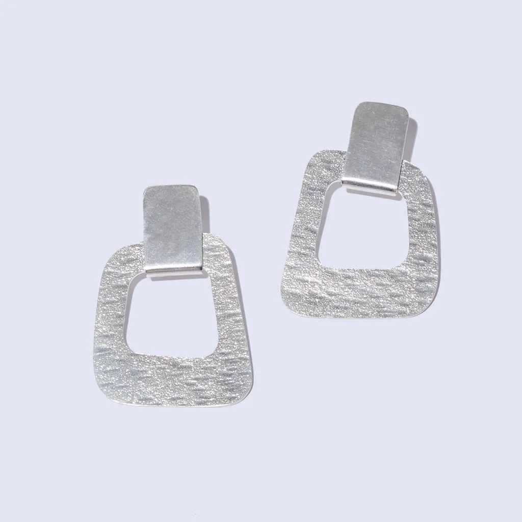 Mod Square Door Knocker Earrings - Sterling Silver