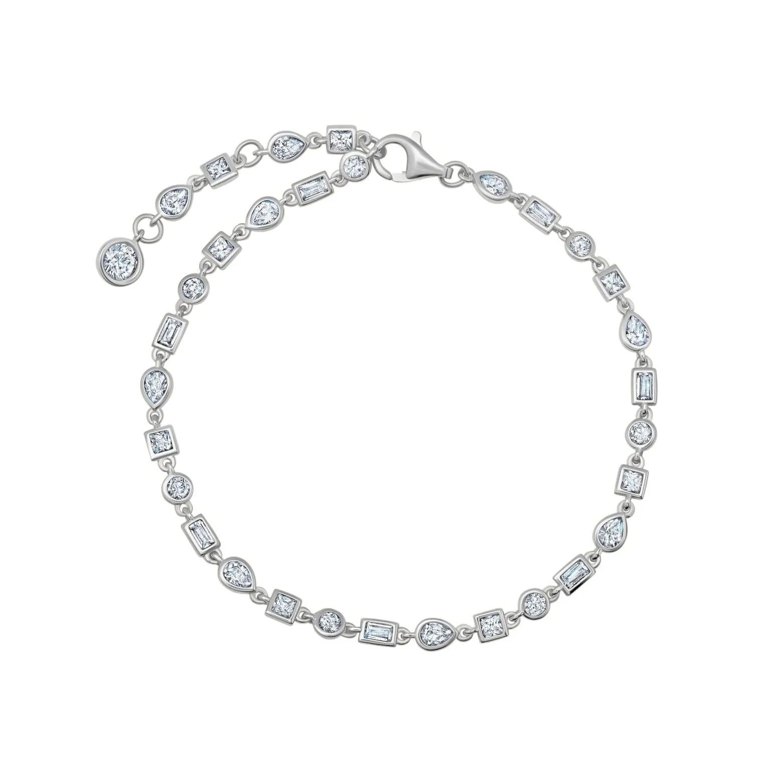 Multi Shaped Bezel Bracelet Finished in Platinum