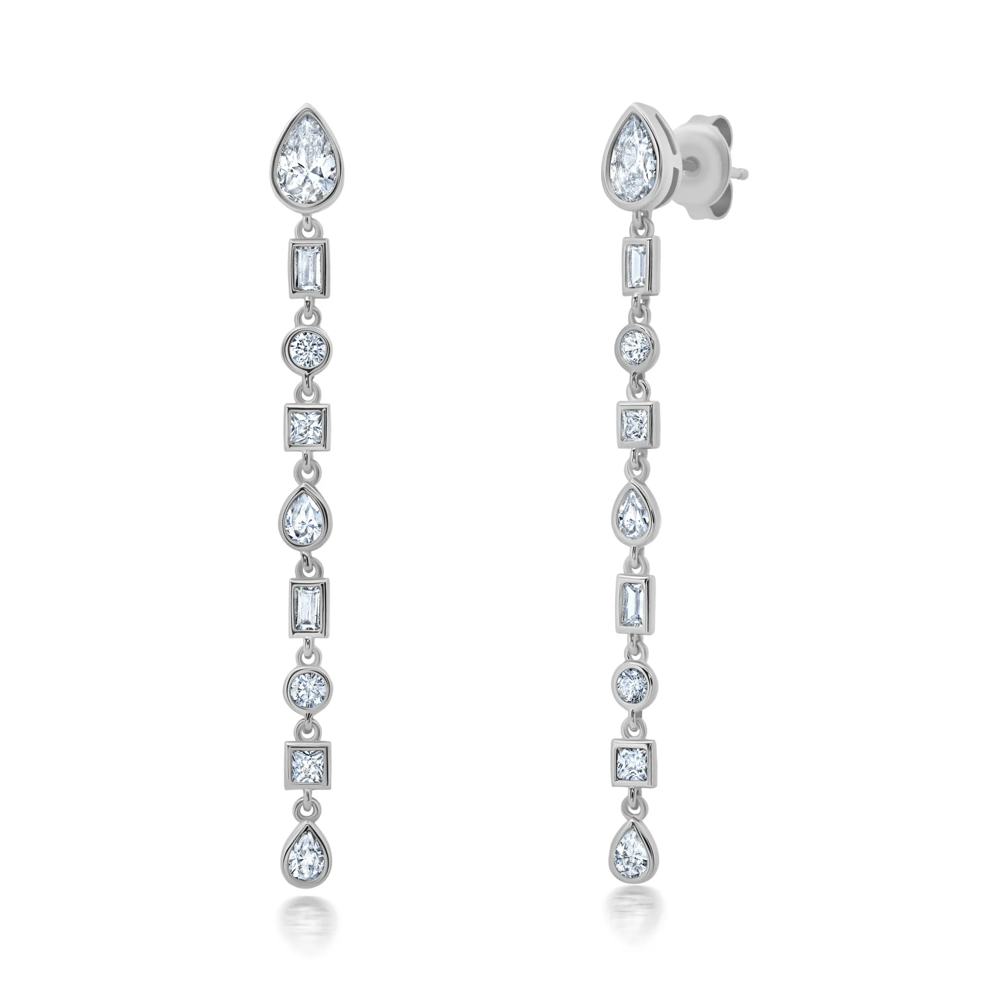 Multi Shaped Bezel Earrings Finished in Platinum