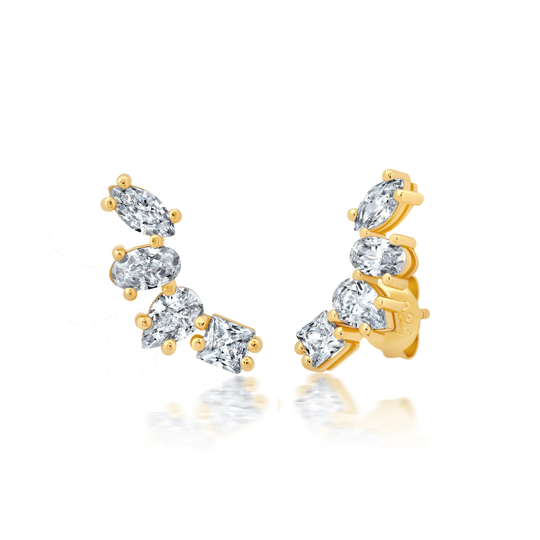 Multi Shaped Climber Earrings Finished in Gold