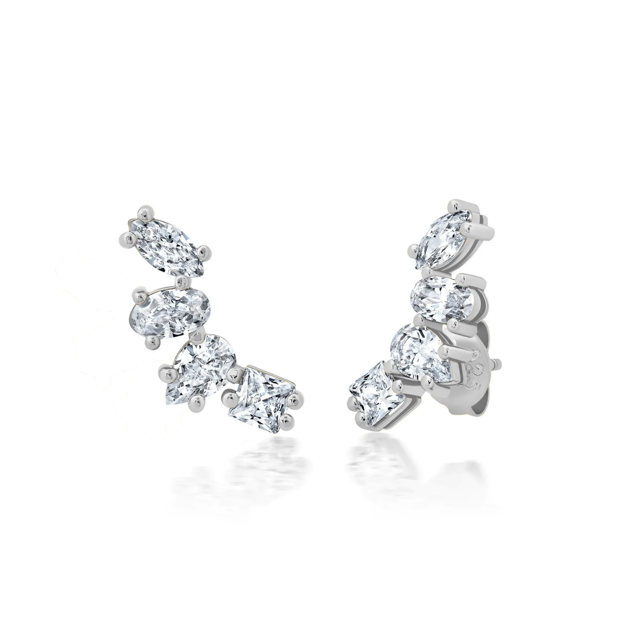 Multi Shaped Climber Earrings Finished in Platinum