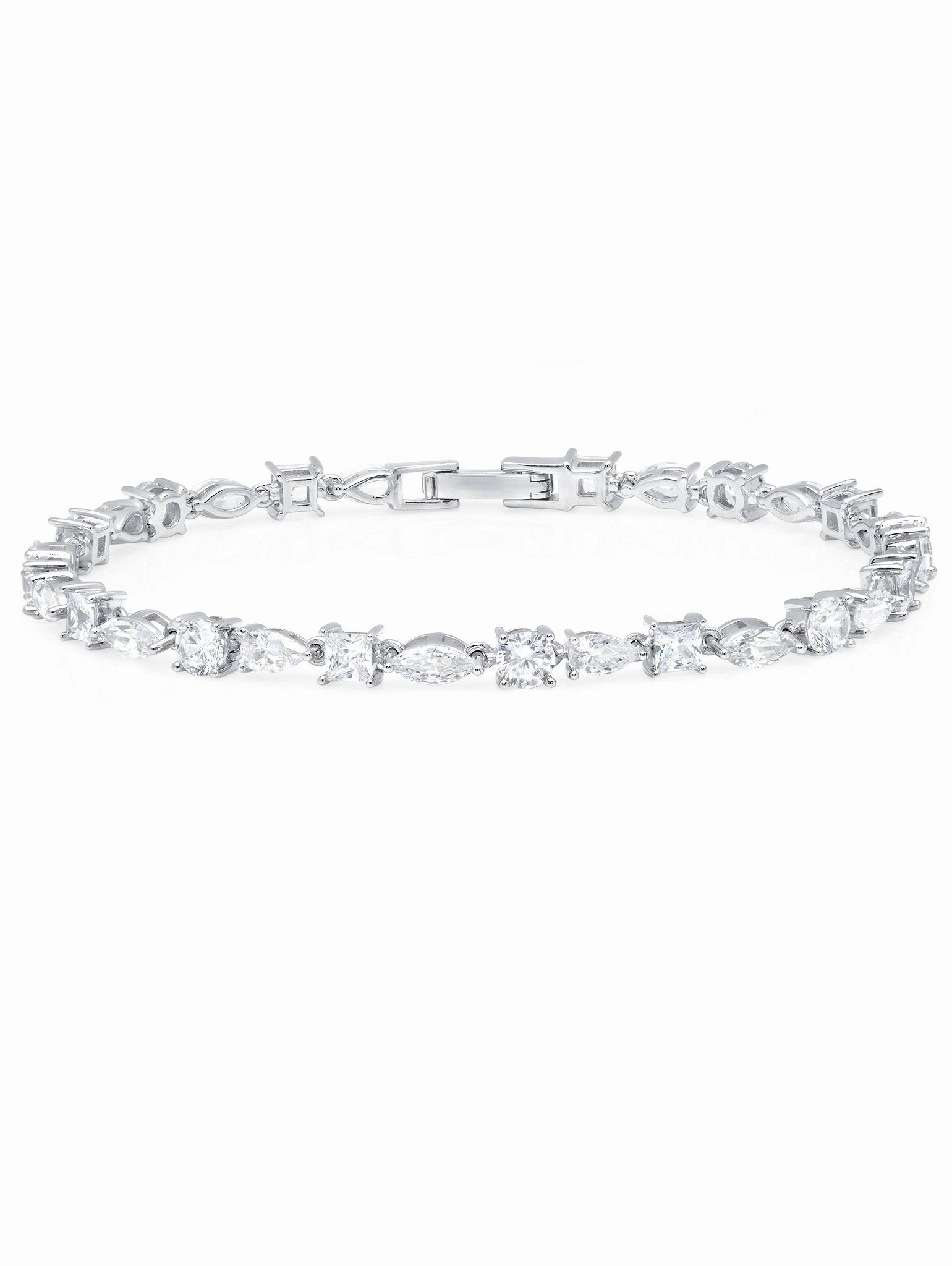 Multi Shape Tennis Bracelet Finished in Pure Platinum
