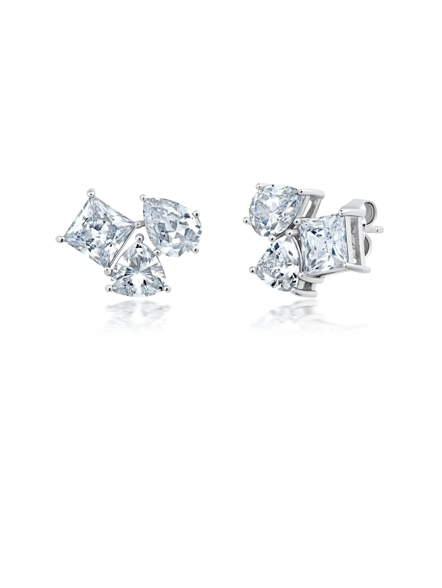 Multicut Tri Stone Earring in Platinum