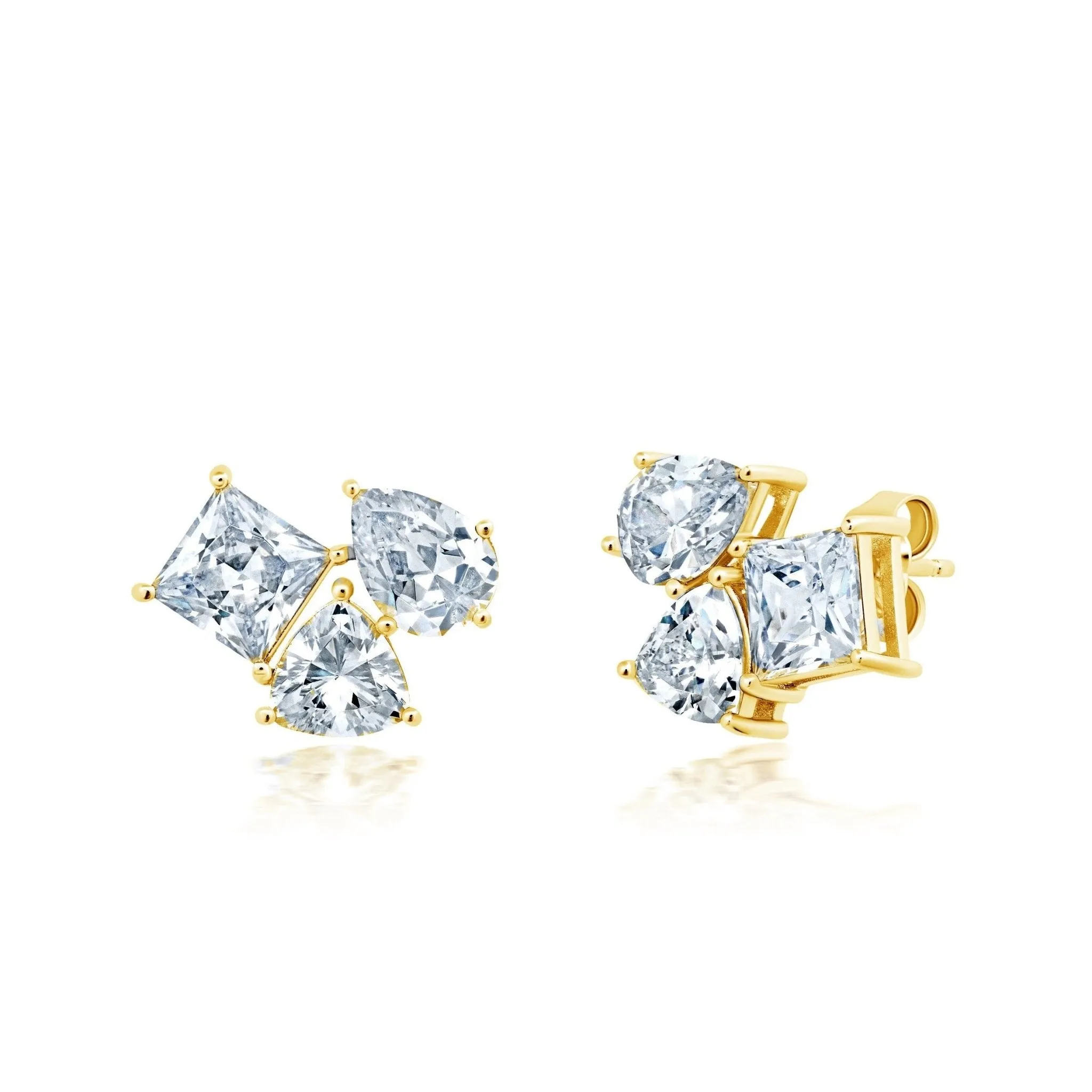 Multicut Tri Stone Earrings in Gold