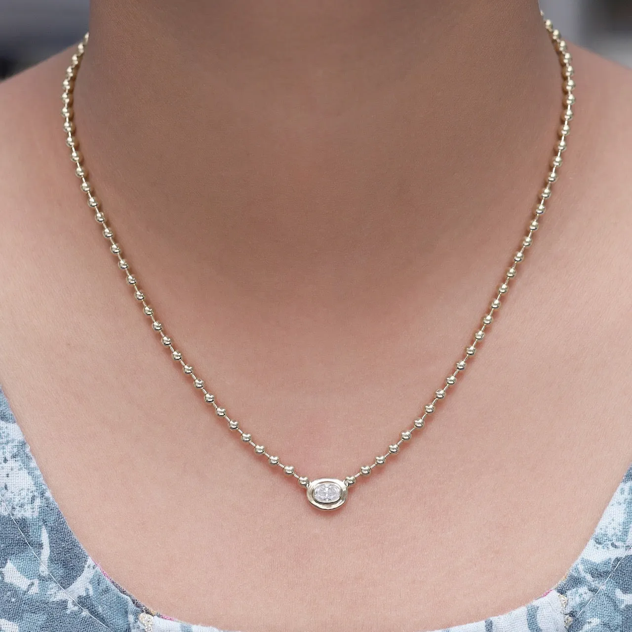 Oval Bezel Ball Chain Necklace