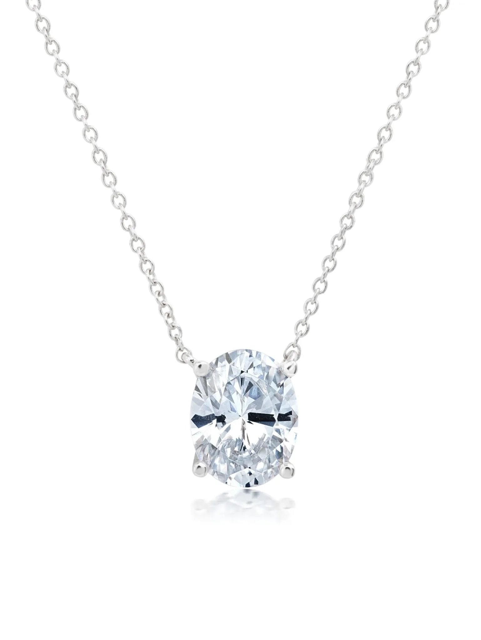 Oval Cut Solitaire Necklace Finished in Platinum