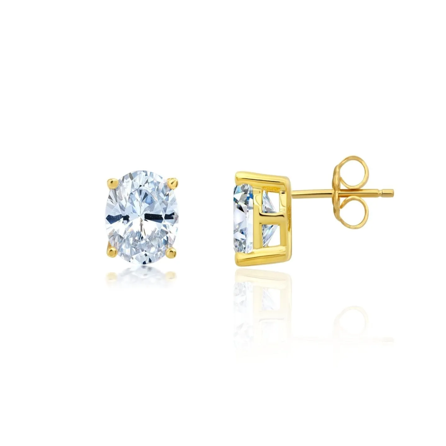 Oval Cut Solitaire Post Earrings Finished in Gold