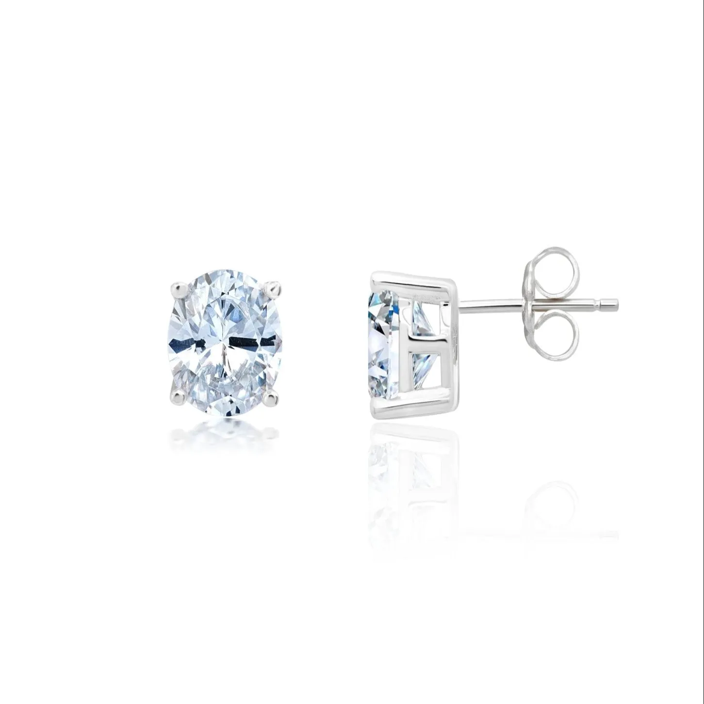Oval Cut Solitaire Post Earrings Finished in Platinum