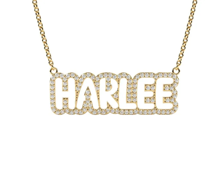 Pave Bubble Cutout Name Necklace