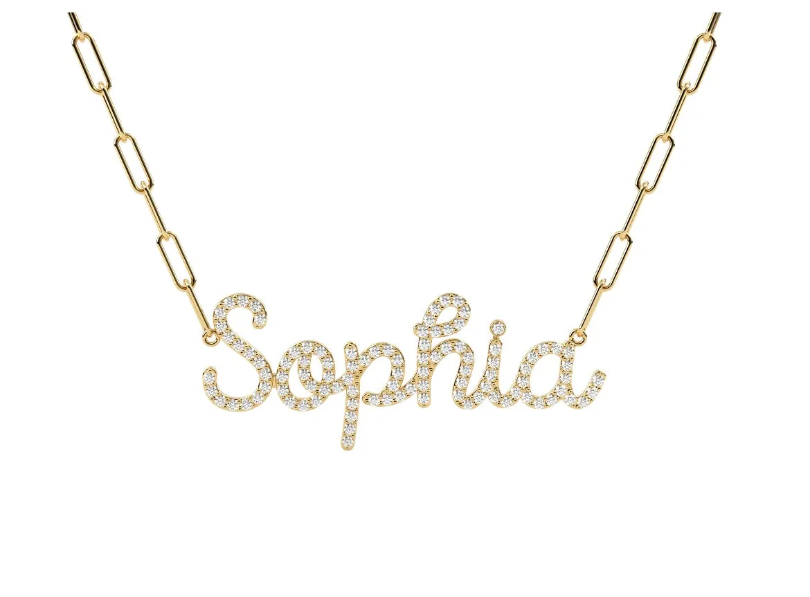 Pave Name On A Link Chain Necklace