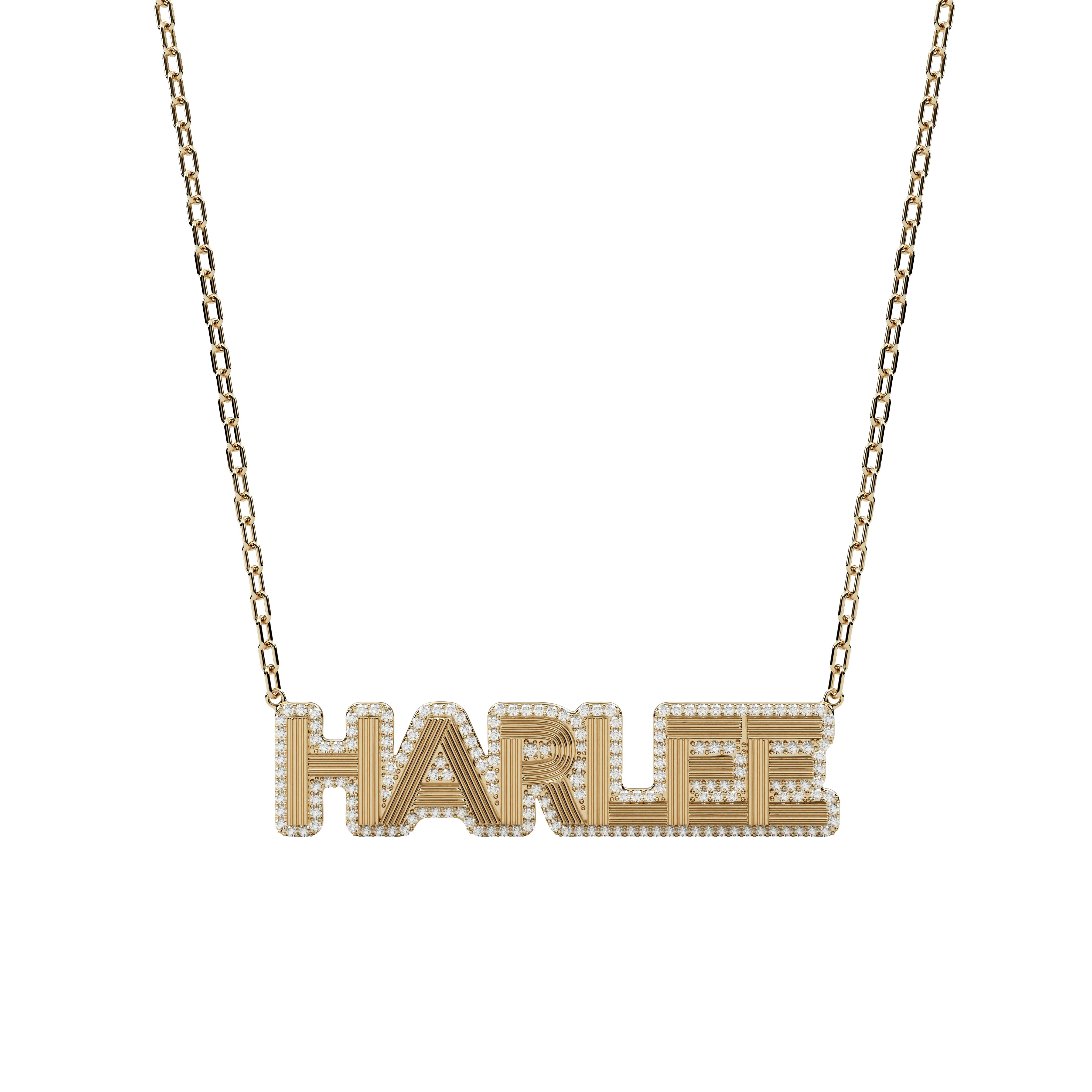Pave Outline Fluted Name Necklace