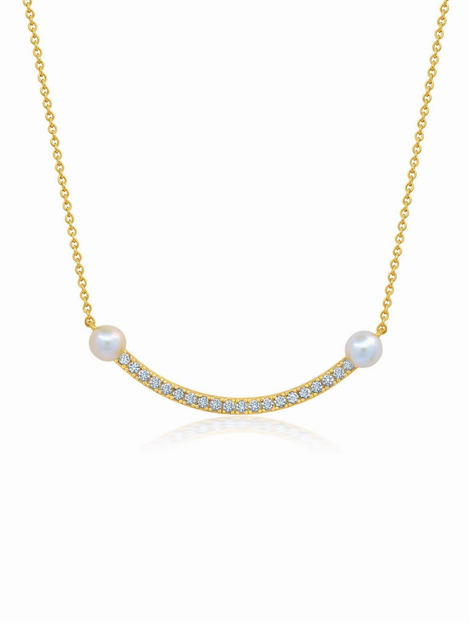 Pave Bar With Pearls Necklace in Gold