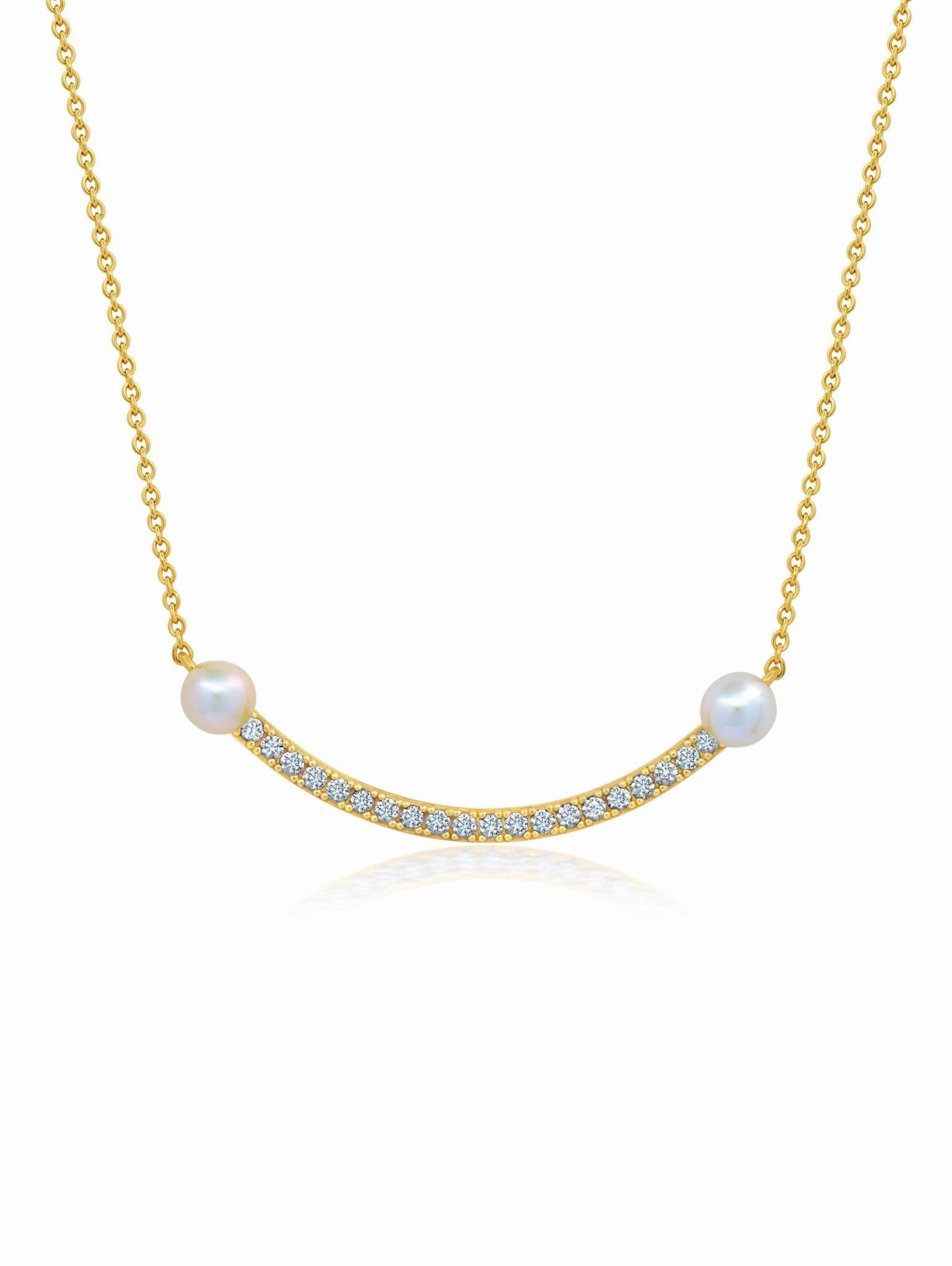 Pave Bar With Pearls Necklace in Gold
