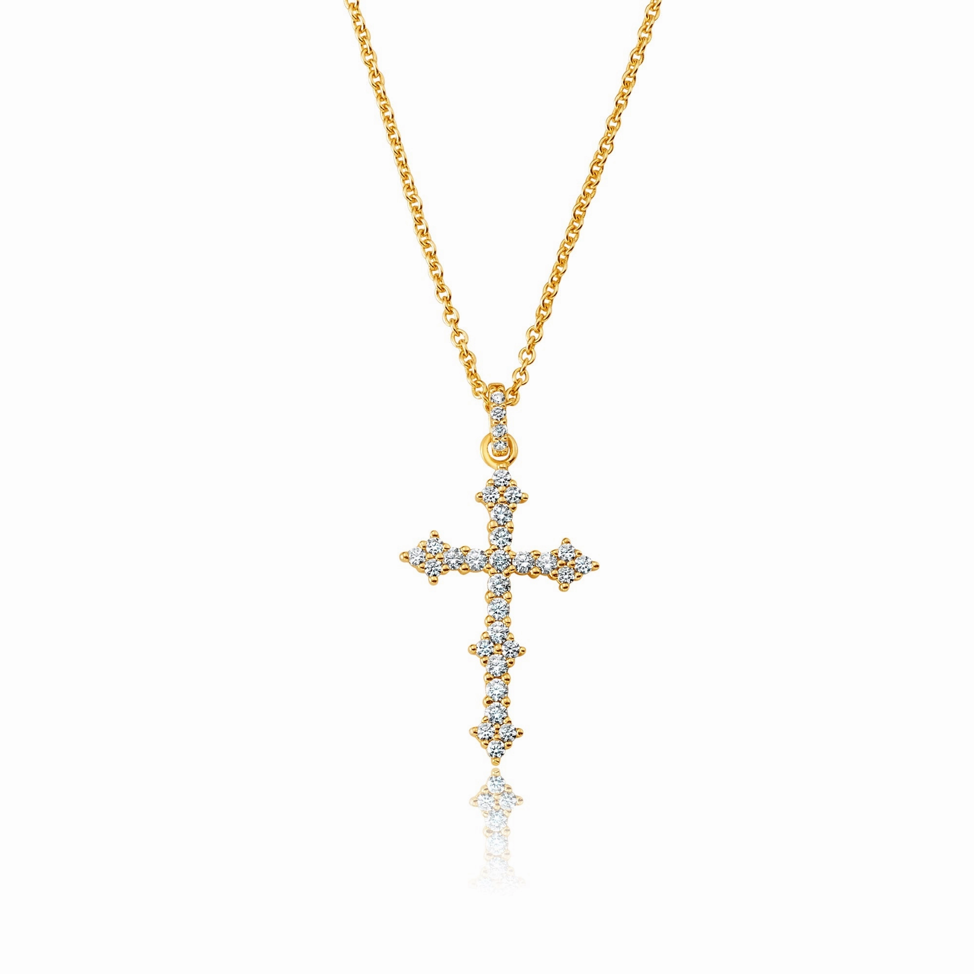 Pave Cluster Cross Necklace Finished in Gold