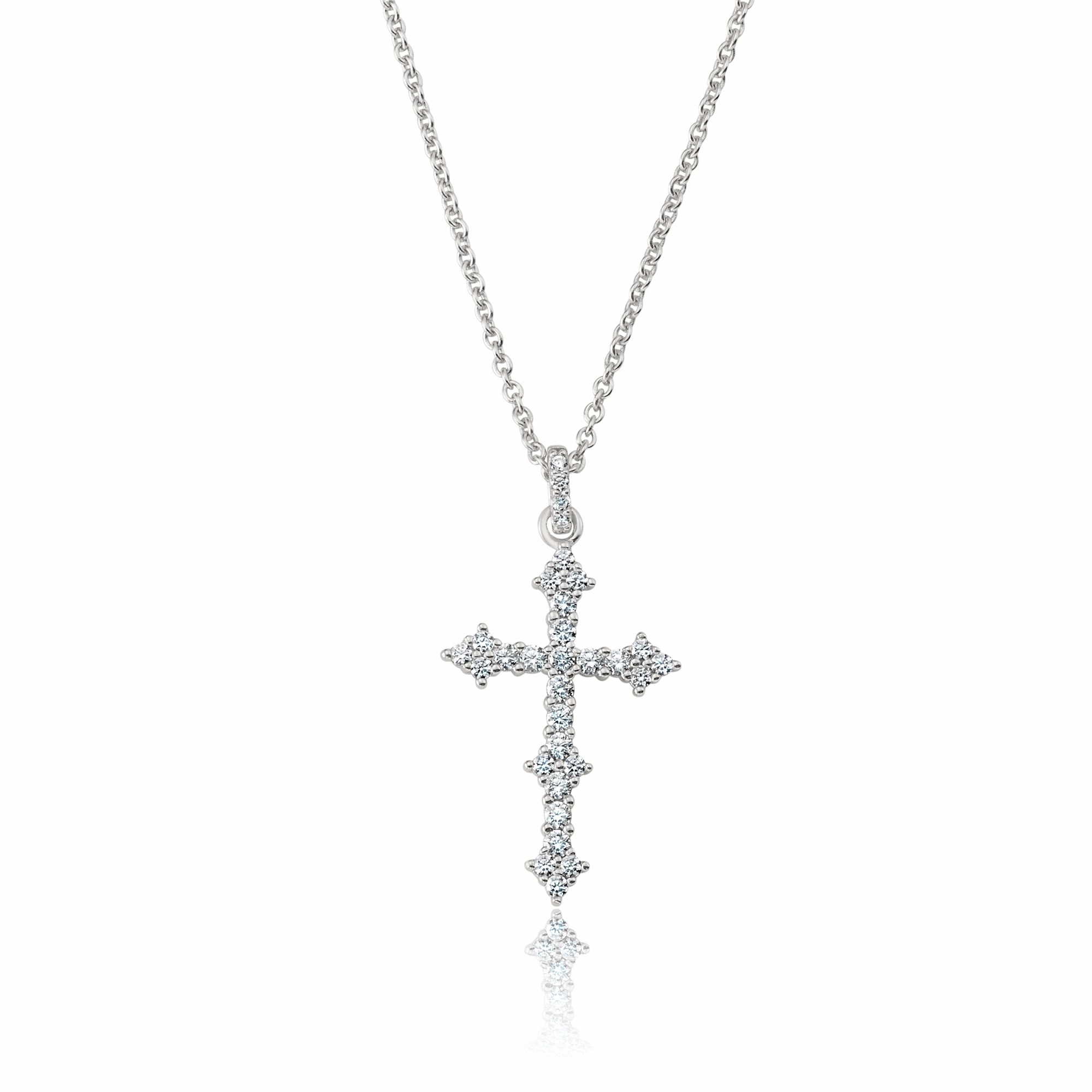 Pave Cluster Cross Necklace Finished in Platinum