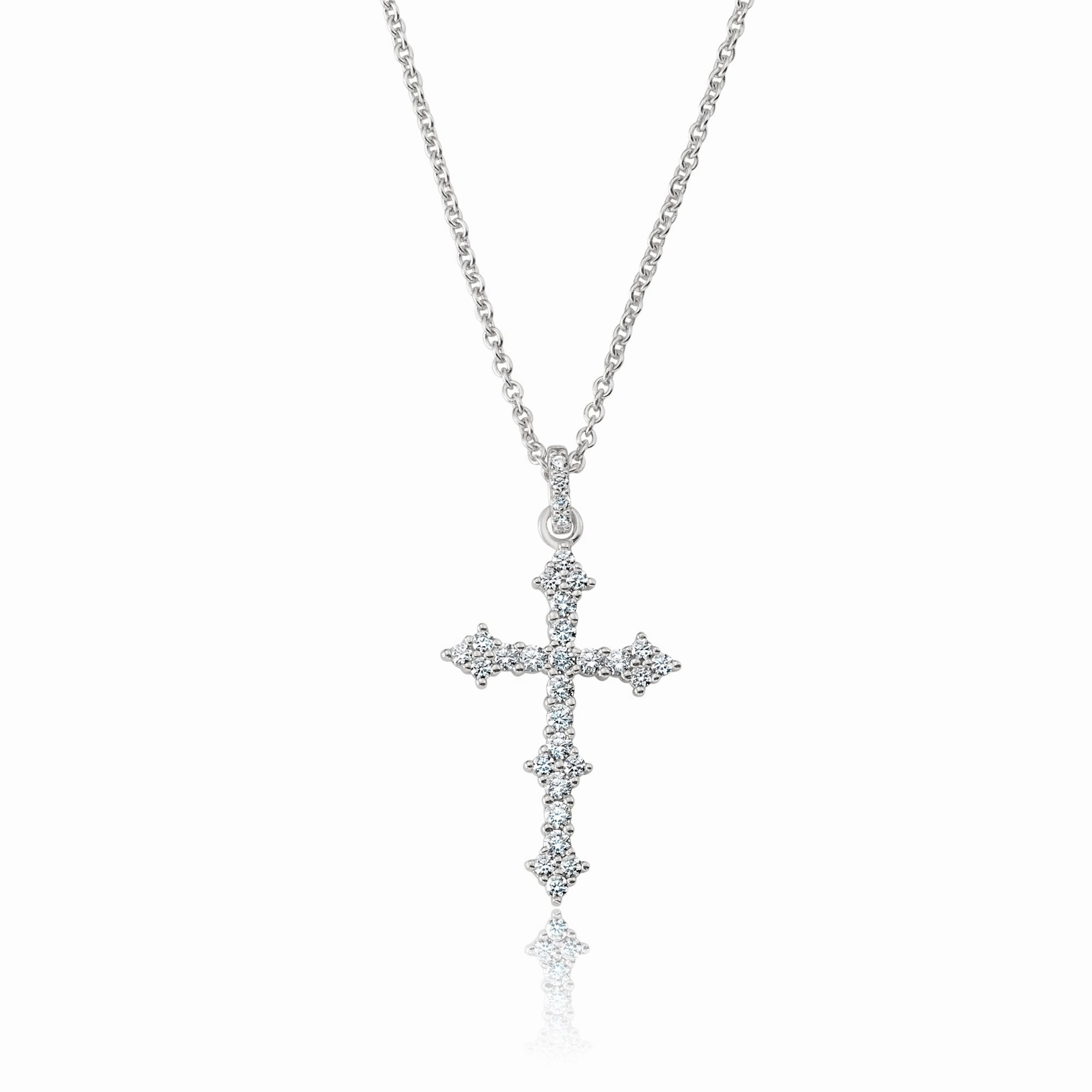 Pave Cluster Cross Necklace Finished in Platinum