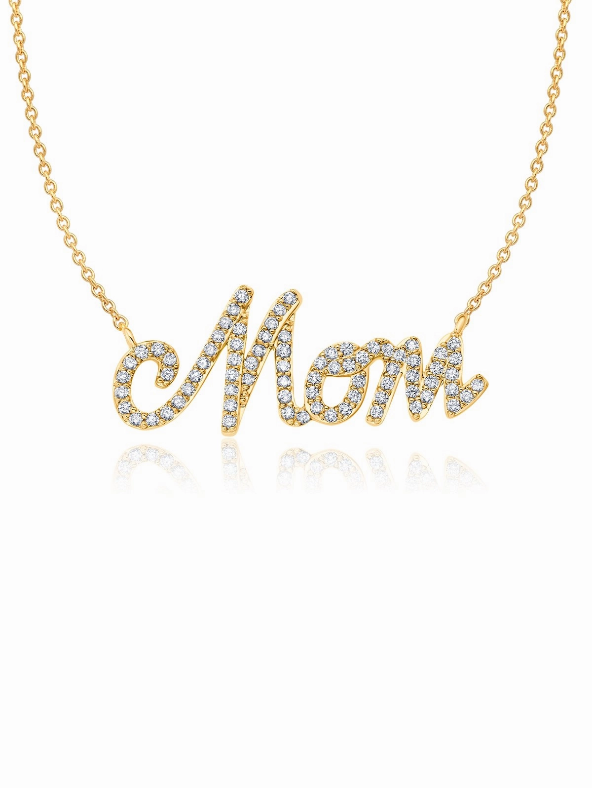Pave Mom Necklace in Gold