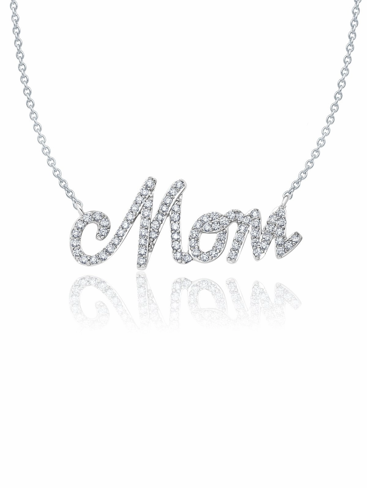 Pave Mom Necklace in Platinum