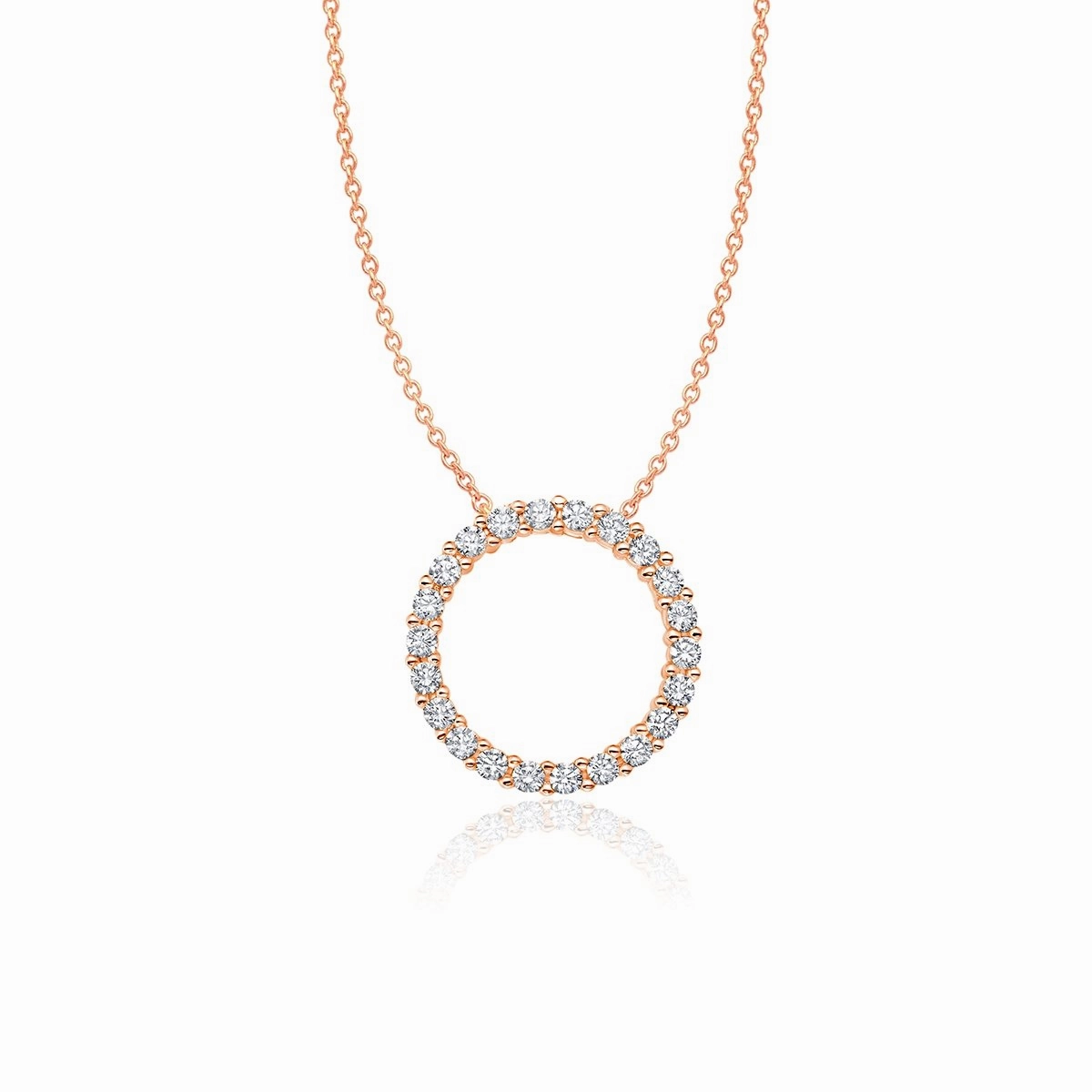 Pave Open Circle Necklace Finished in 18kt Rose Gold