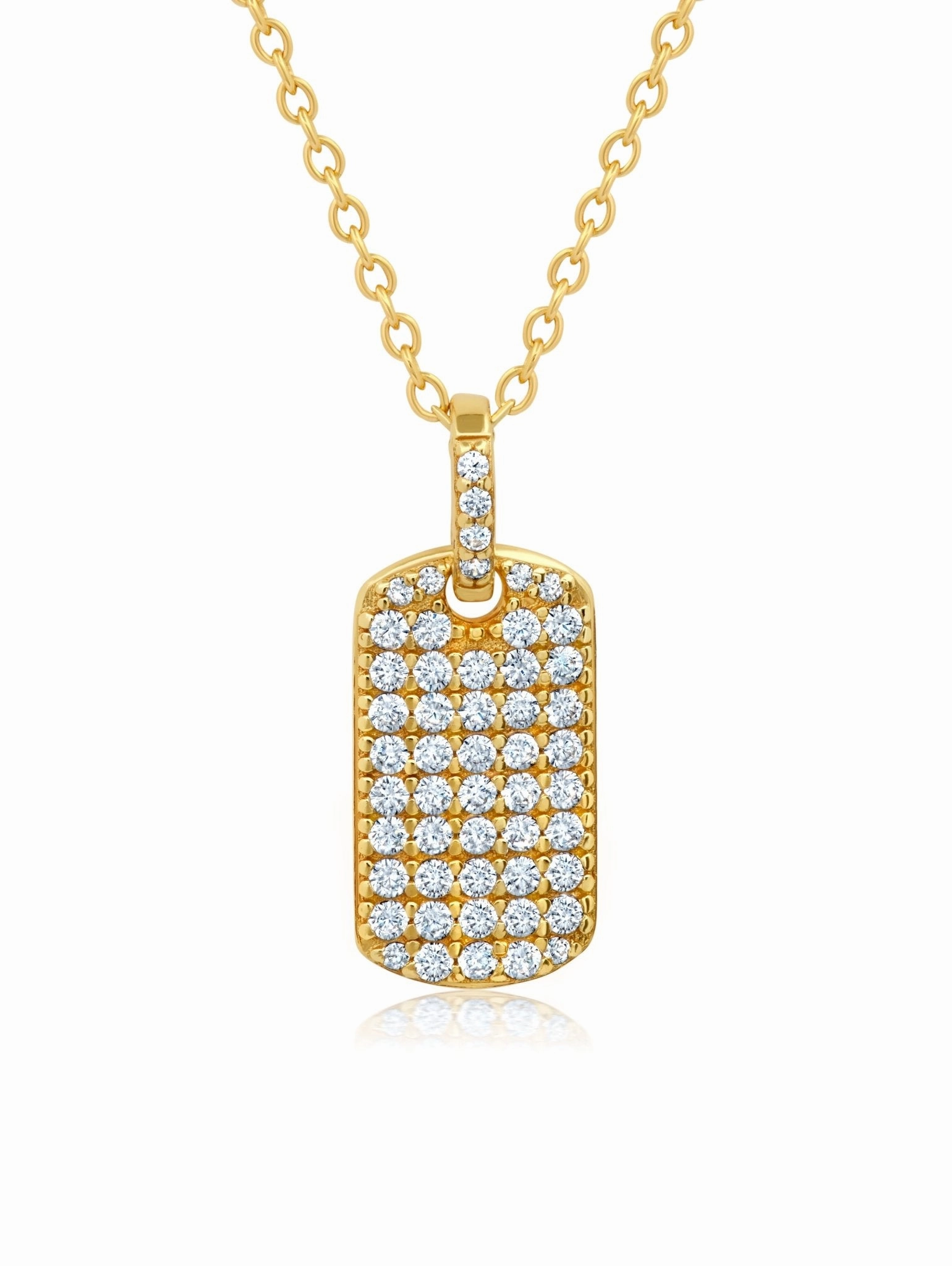 Pave Round Cut Stones Dog Tag Necklace 16" finished in 18kt Yellow Gold
