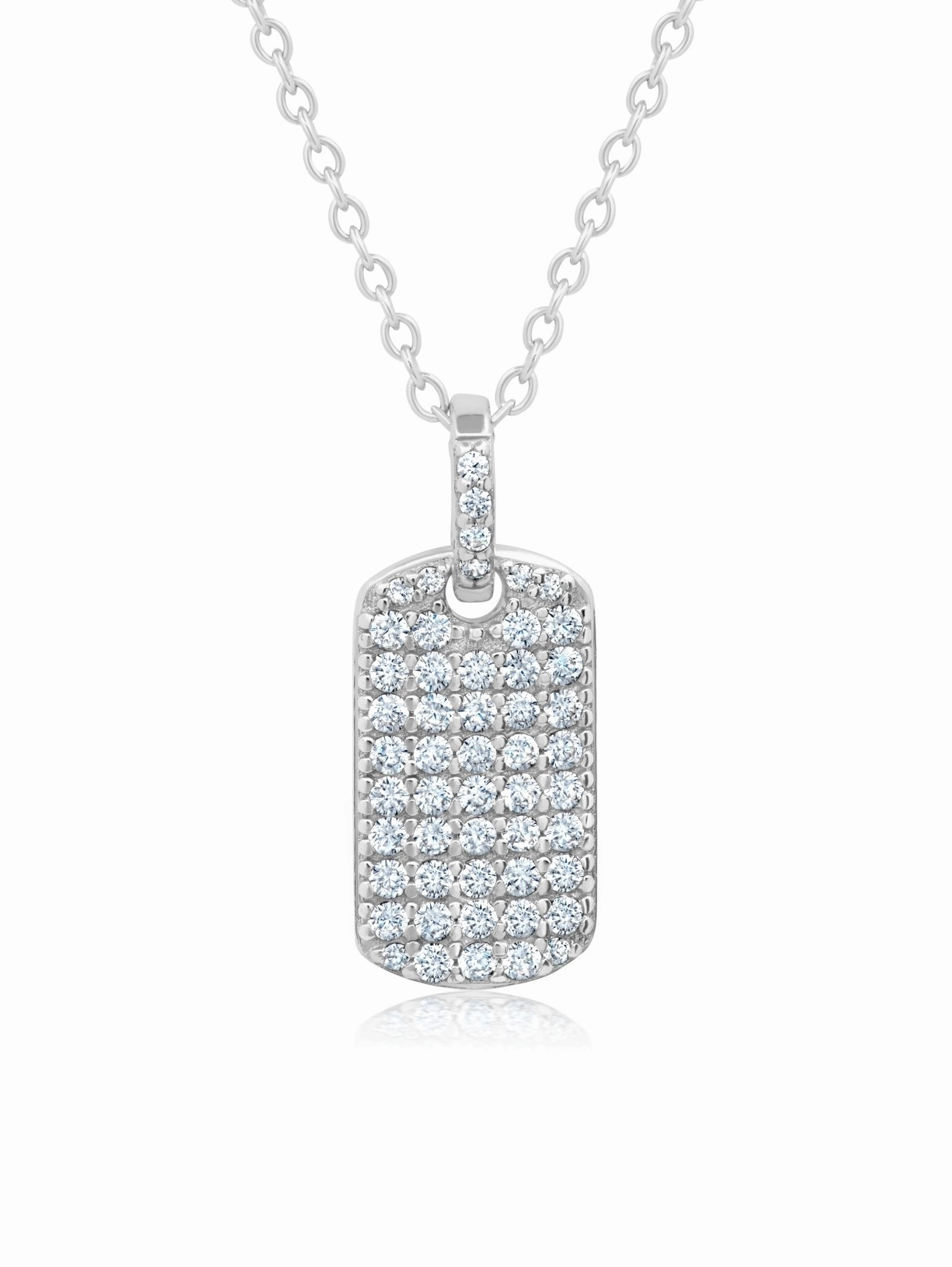 Pave Round Cut Stones Dog Tag Necklace 16" finished in Pure Platinum