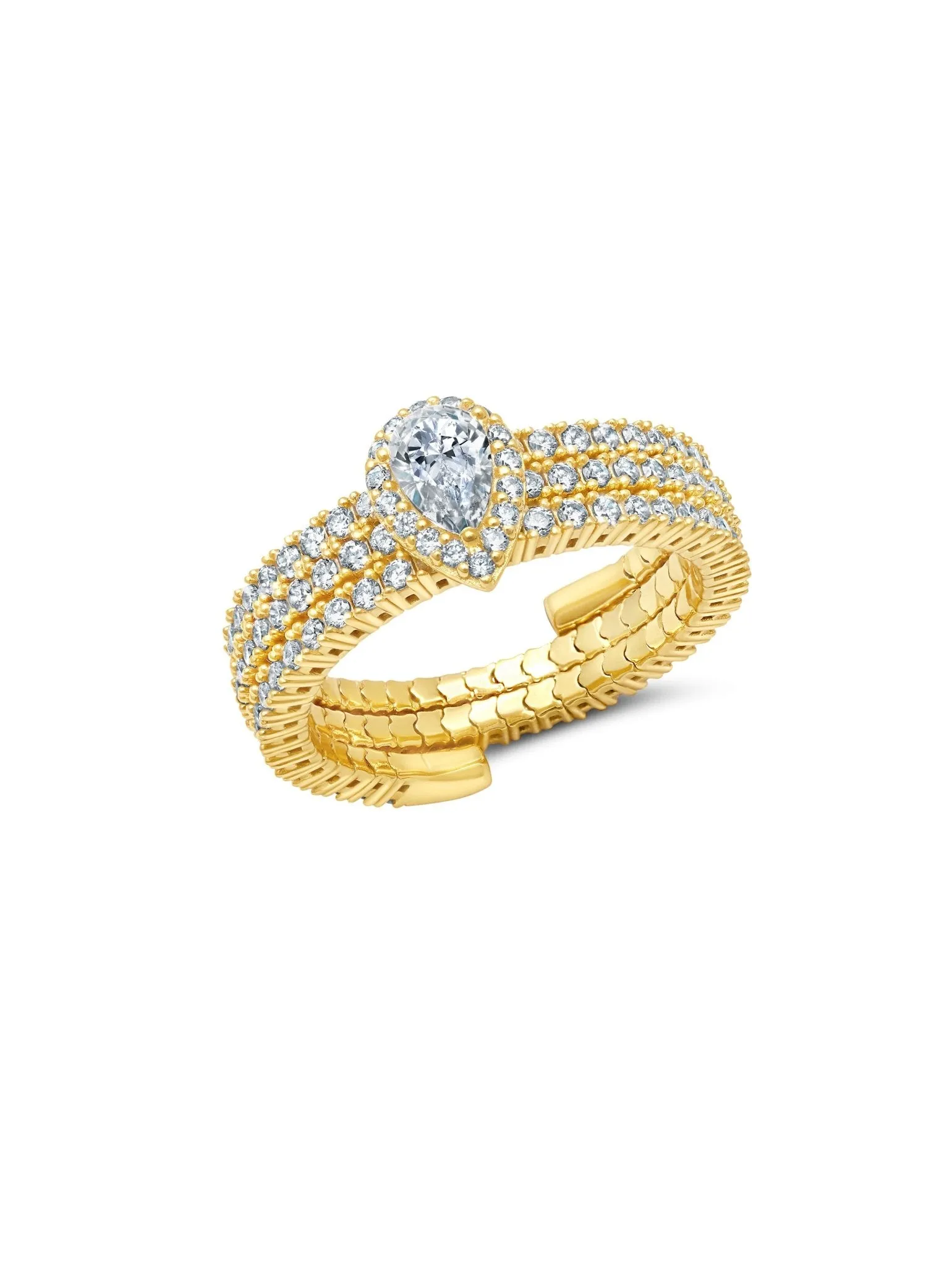 Pear Cut Adjustable Ring Finished in Gold