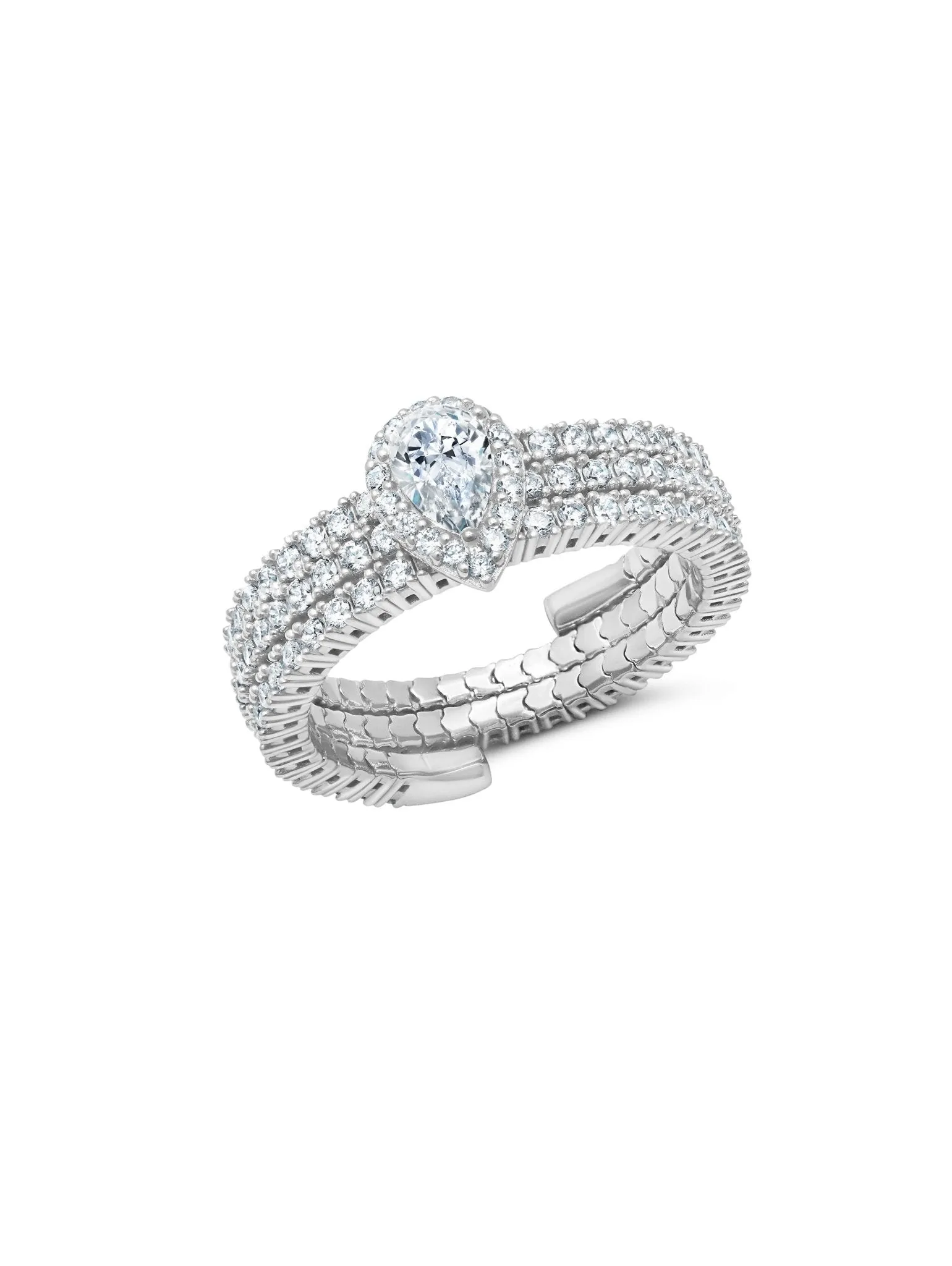 Pear Cut Adjustable Ring Finished in Platinum