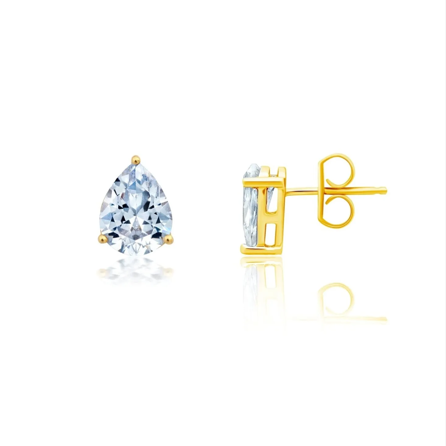 Pear Cut Solitaire Post Earrings Finished in Gold