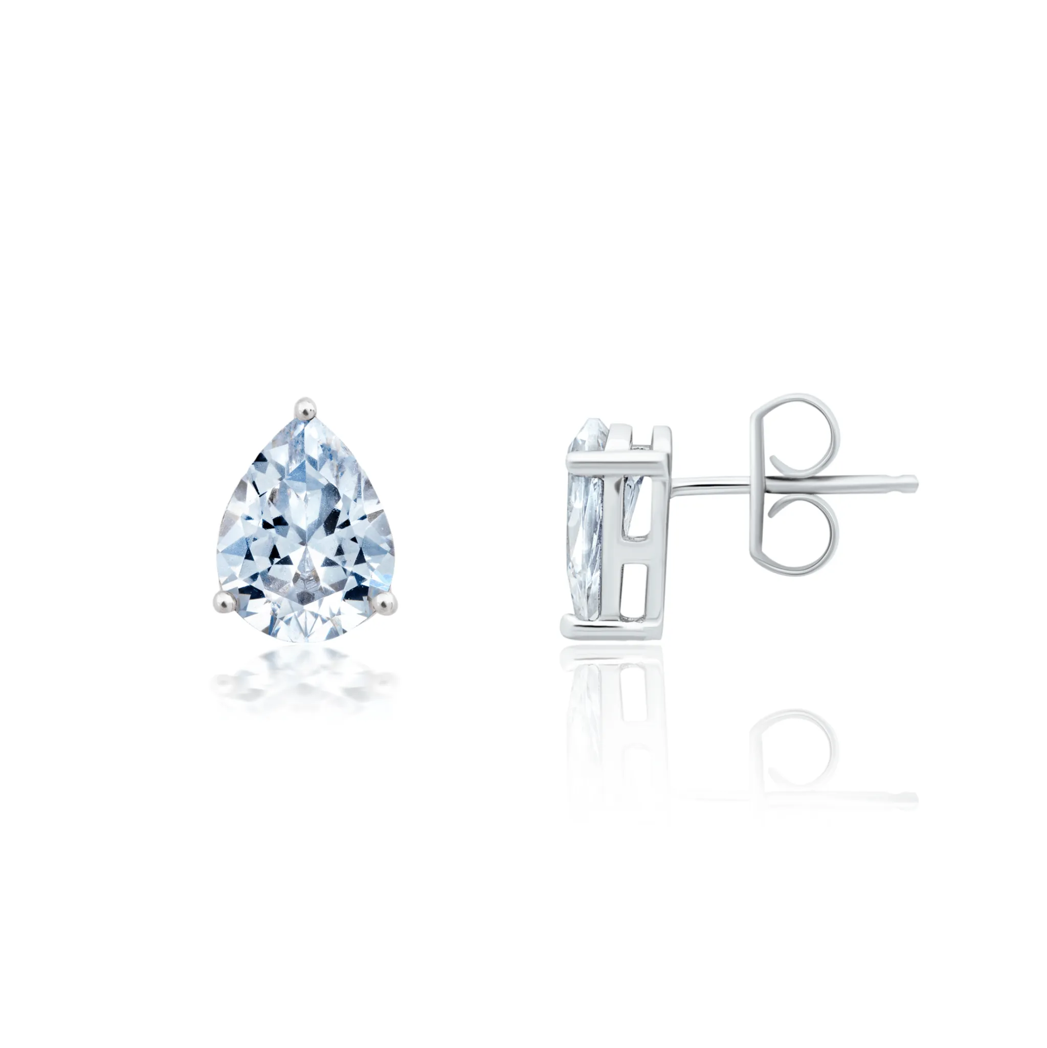 Pear Cut Solitaire Post Earrings Finished in Platinum