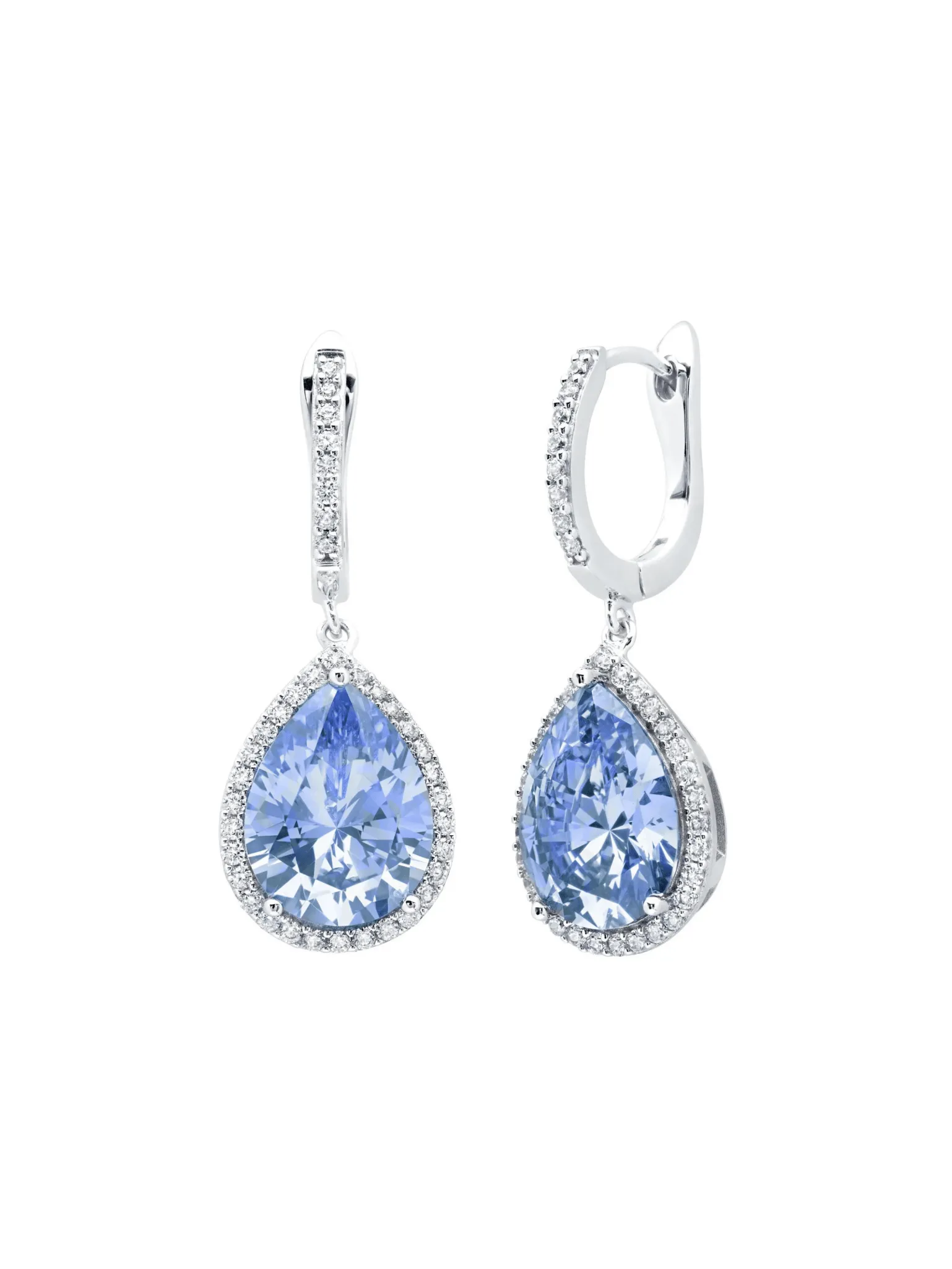 Pear Drop Blue Quartz Earrings Finished in Pure Platinum